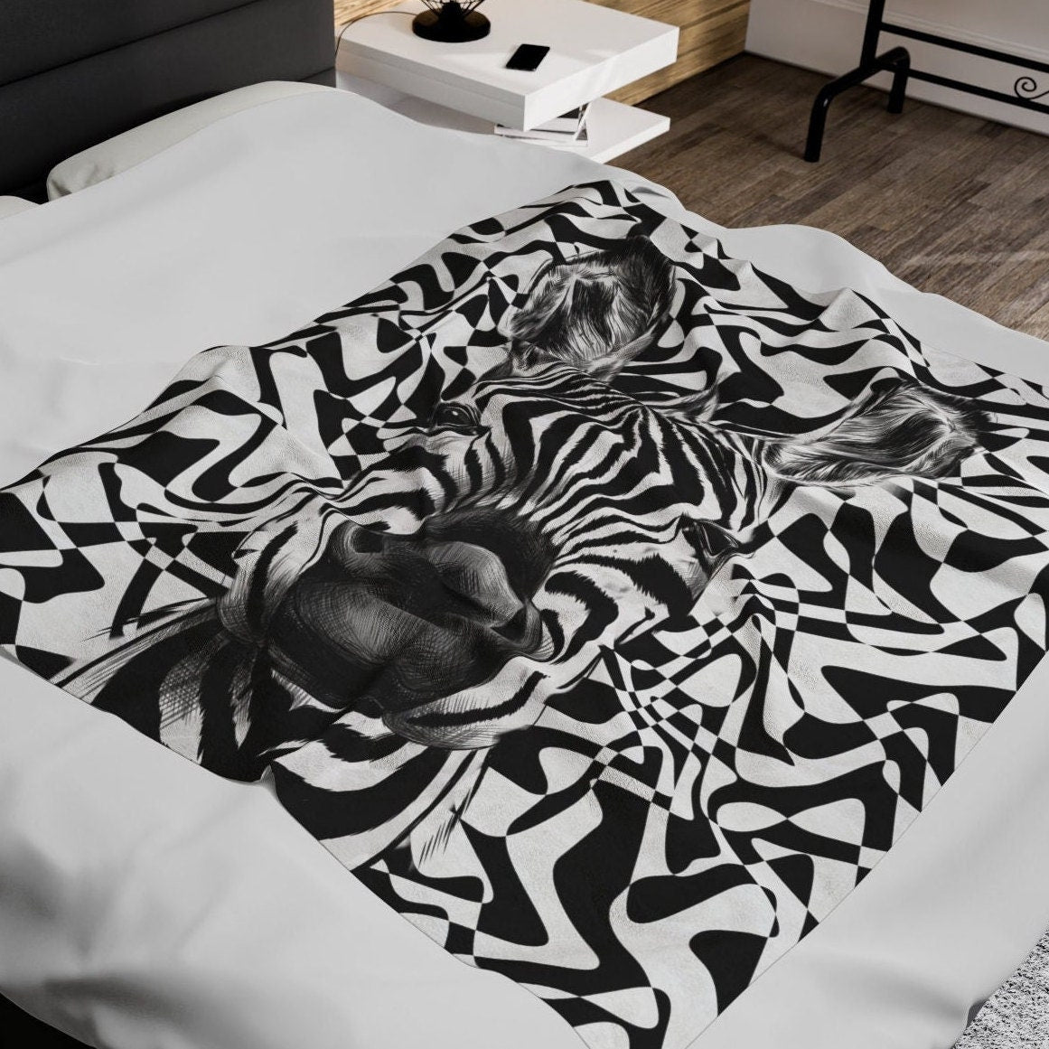 Wild Zebra Print Luxury Velveteen Plush Blanket 50”x60”,Modern Unique Design, Unisex Gift, Super Soft, Great for Travel, For all ages.