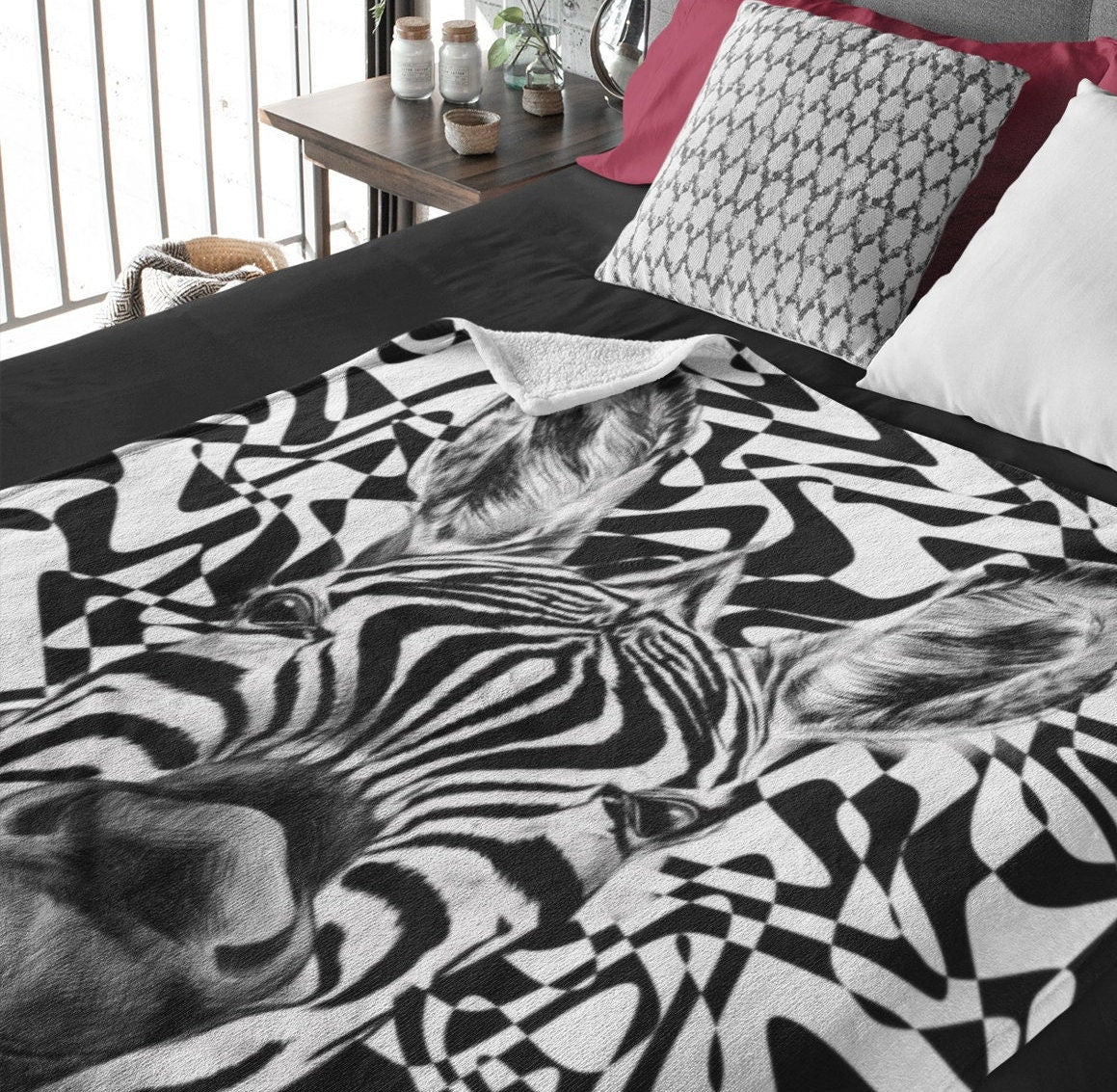 Wild Zebra Print Luxury Velveteen Plush Blanket 50”x60”,Modern Unique Design, Unisex Gift, Super Soft, Great for Travel, For all ages.