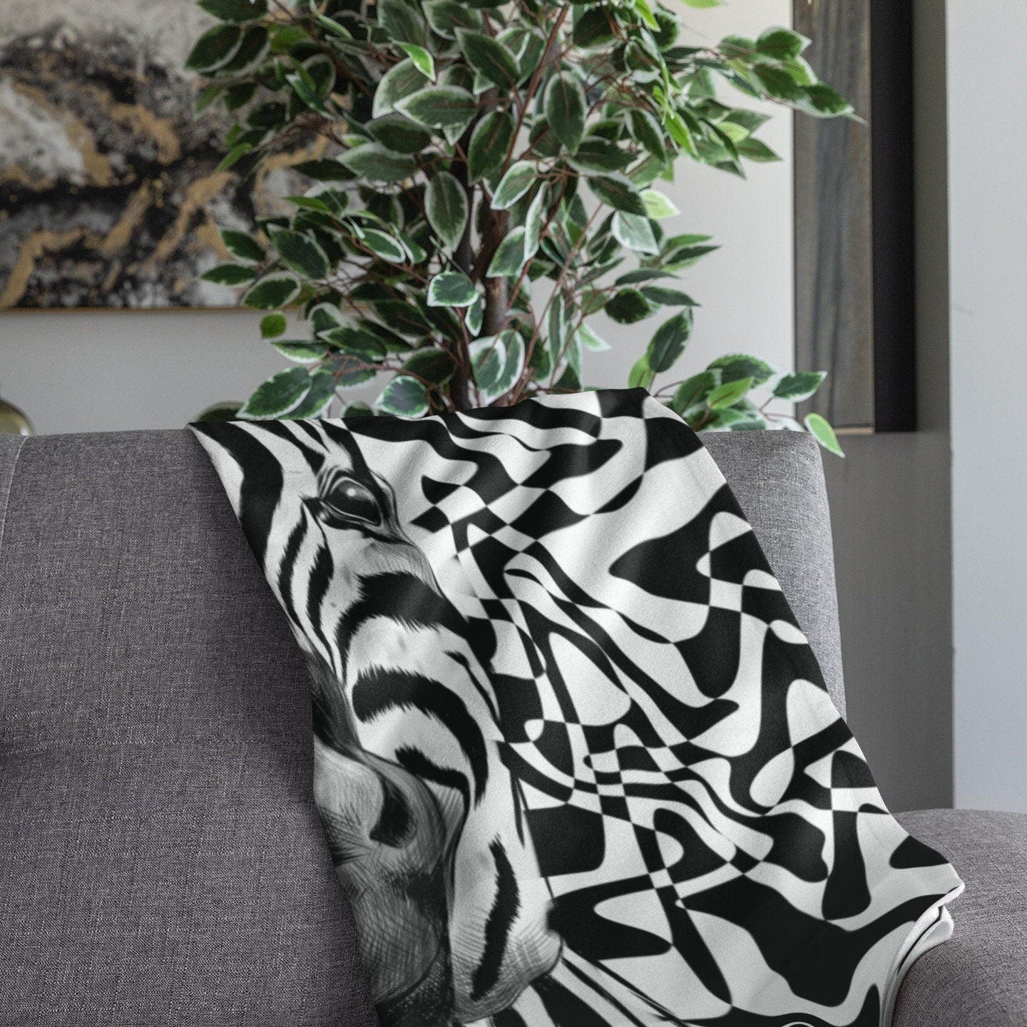 Wild Zebra Print Luxury Velveteen Plush Blanket 50”x60”,Modern Unique Design, Unisex Gift, Super Soft, Great for Travel, For all ages.