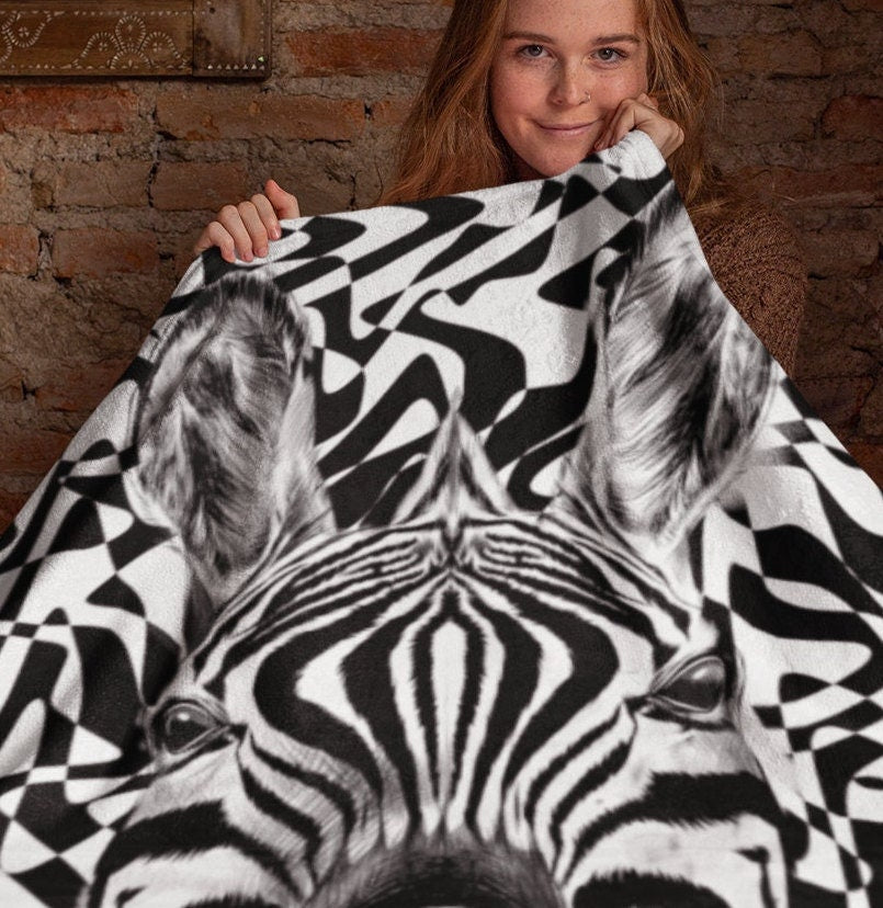 Wild Zebra Print Luxury Velveteen Plush Blanket 50”x60”,Modern Unique Design, Unisex Gift, Super Soft, Great for Travel, For all ages.