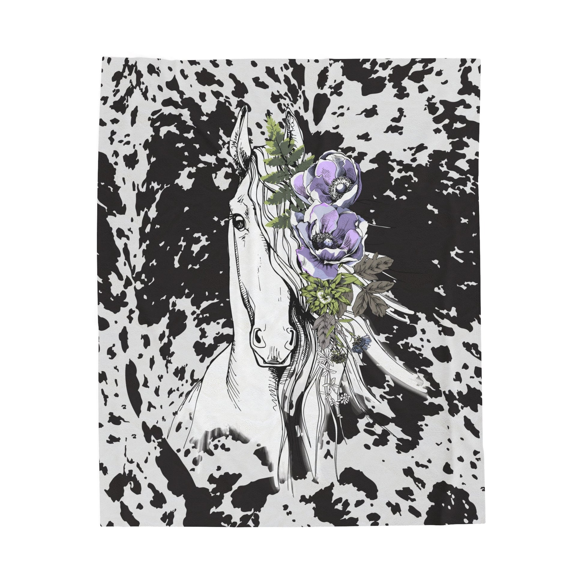 Trending Now Horse Velveteen Plush Blanket, Back to School, Modern Unique Design, Travel Soft Throw, Gift for Teens & Mom’s, Neutral Colors