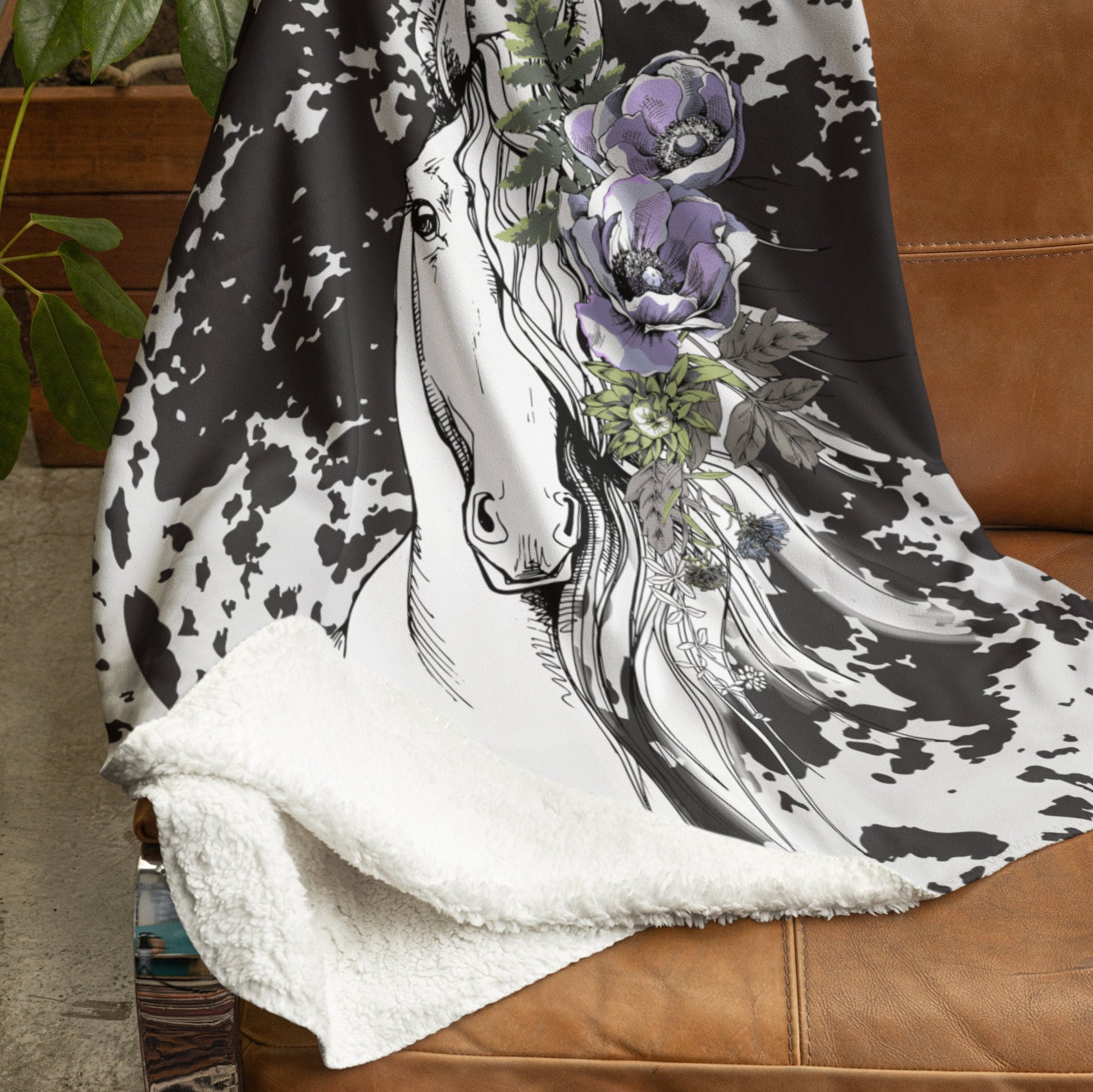 Trending Now Horse Velveteen Plush Blanket, Back to School, Modern Unique Design, Travel Soft Throw, Gift for Teens & Mom’s, Neutral Colors