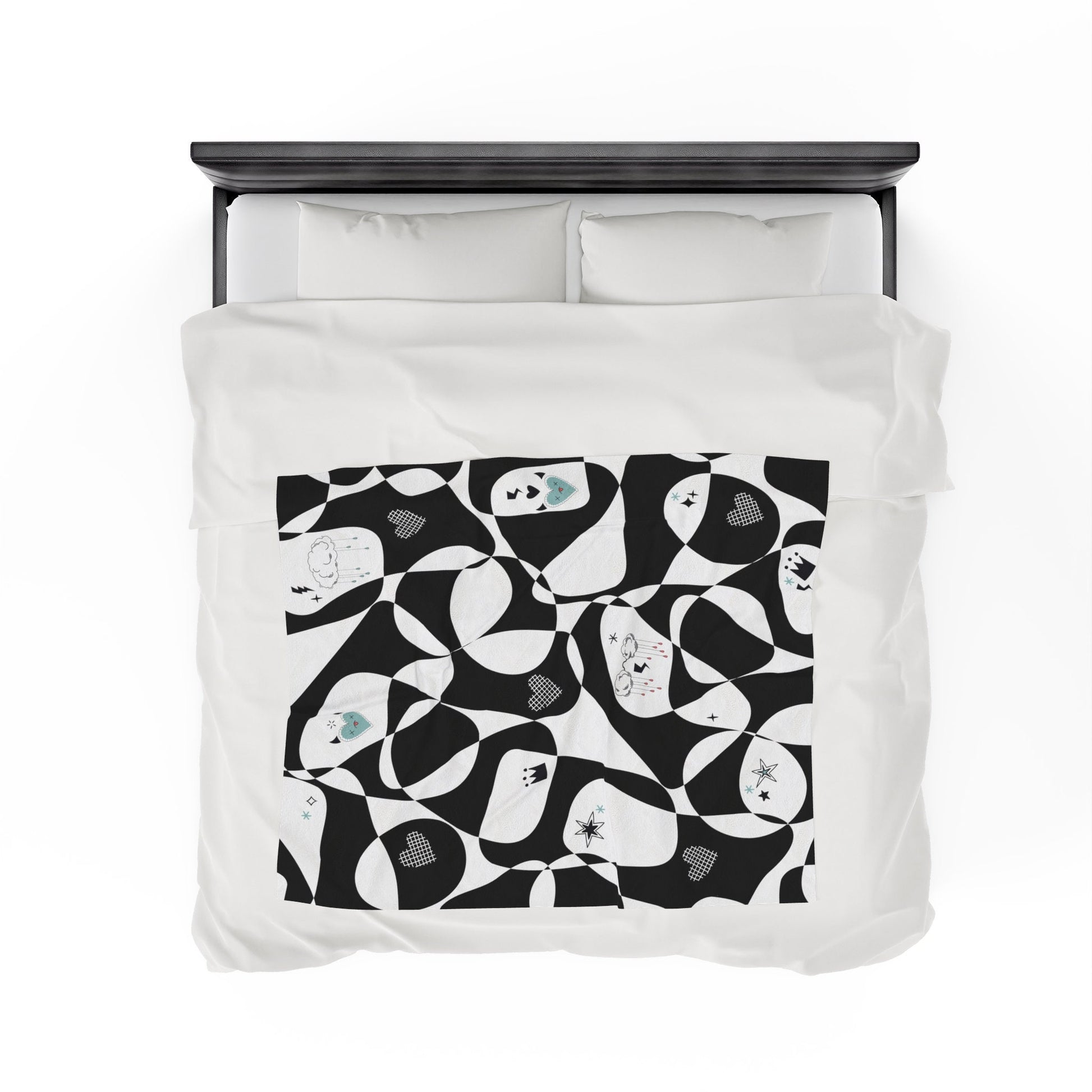 Black & White Mod Luxury Velveteen Plush Blanket,Back to College Throw, Travel Throw,Super Soft, Trending Design, Great for Teens