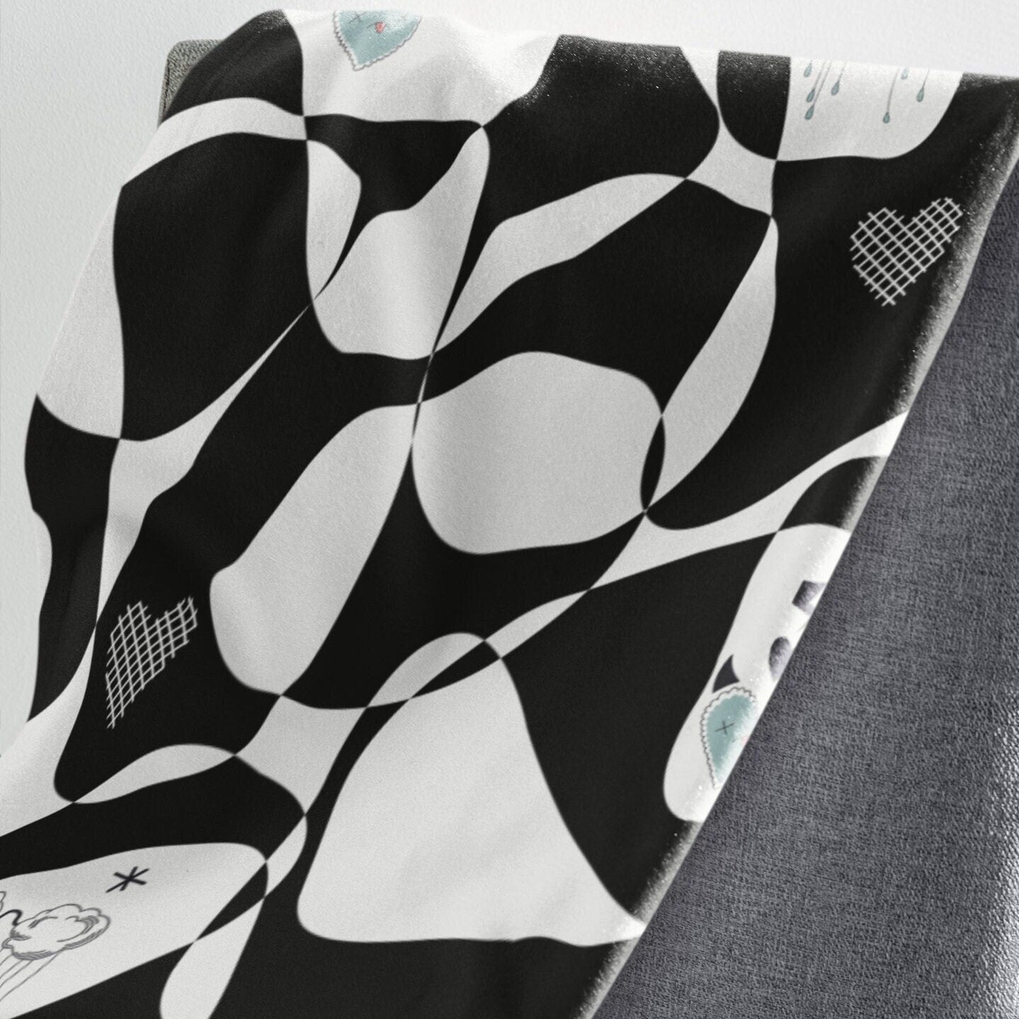 Black & White Mod Luxury Velveteen Plush Blanket,Back to College Throw, Travel Throw,Super Soft, Trending Design, Great for Teens