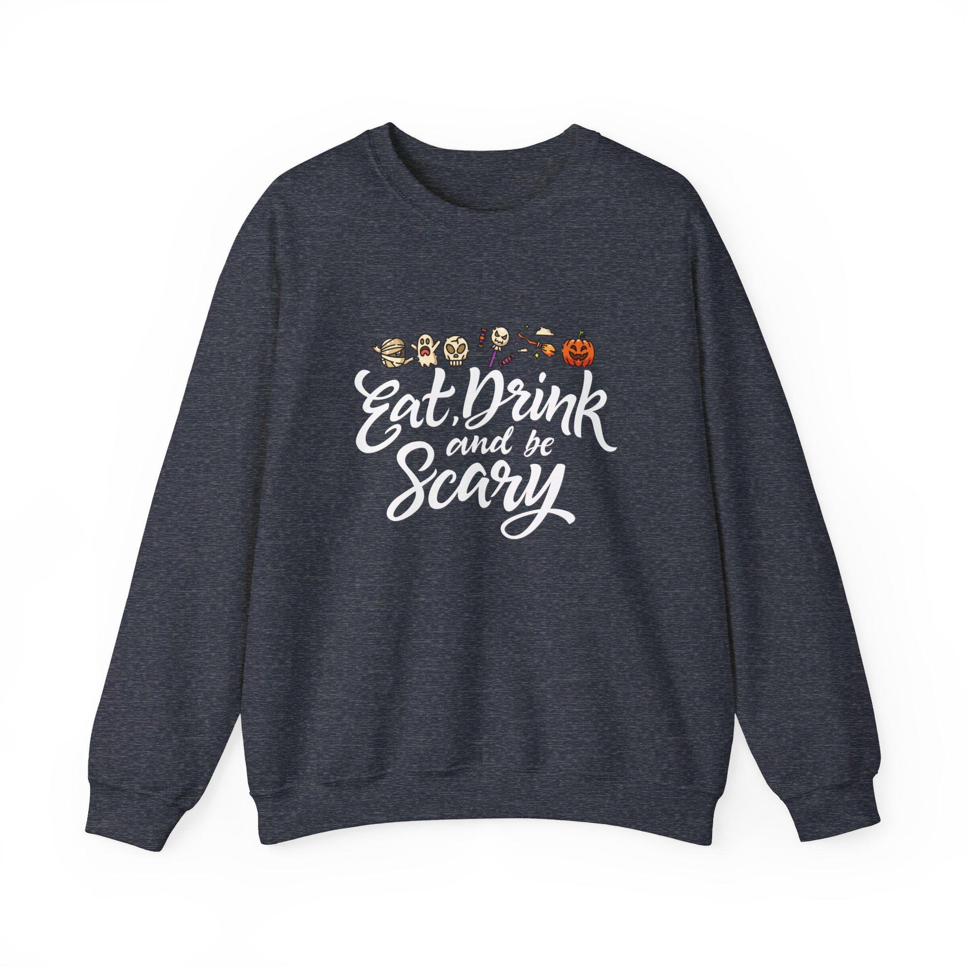 Eat,Drink and Be Scary Crewneck Sweatshirt, Halloween apparel, Cozy Halloween sweatshirt, Trick or treat shirt, Retro Apparel, Modern Look