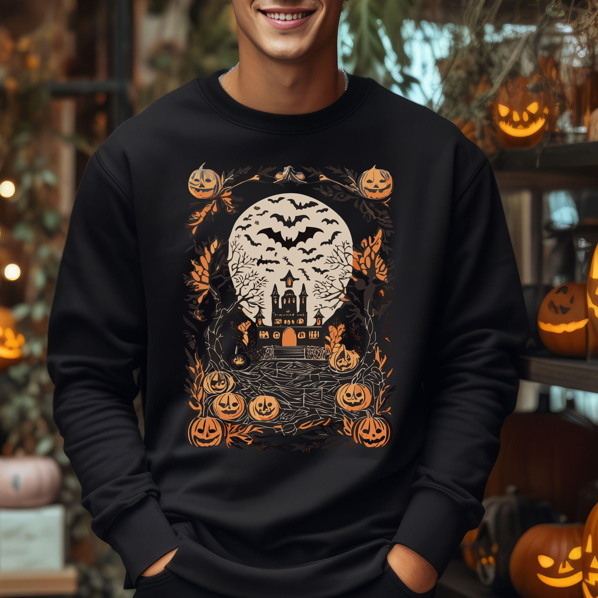 Retro Halloween Crewneck Sweatshirt, Halloween Sweatshirt, Halloween apparel, CozyHalloween sweatshirt, Trick or treat shirt, Modern Unisex
