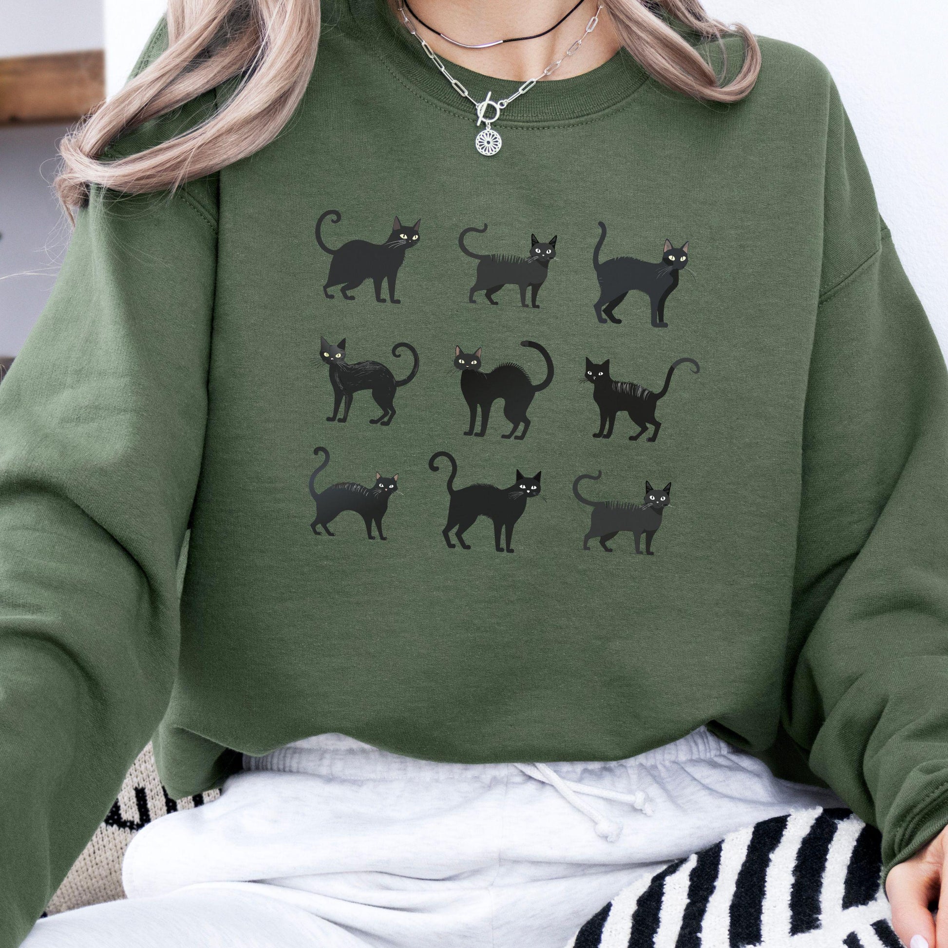 Black Cat's Crewneck Sweatshirt, Halloween Sweatshirt, Halloween apparel, Cozy Halloween sweatshirt, Trick or treat shirt, Retro, Modern