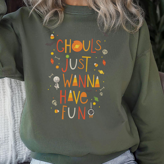 Ghouls Just Wanna Have Fun Crewneck Sweatshirt,Halloween Sweatshirt,Halloween apparel, Cozy Halloween sweatshirt,Trick or treat shirt,Retro