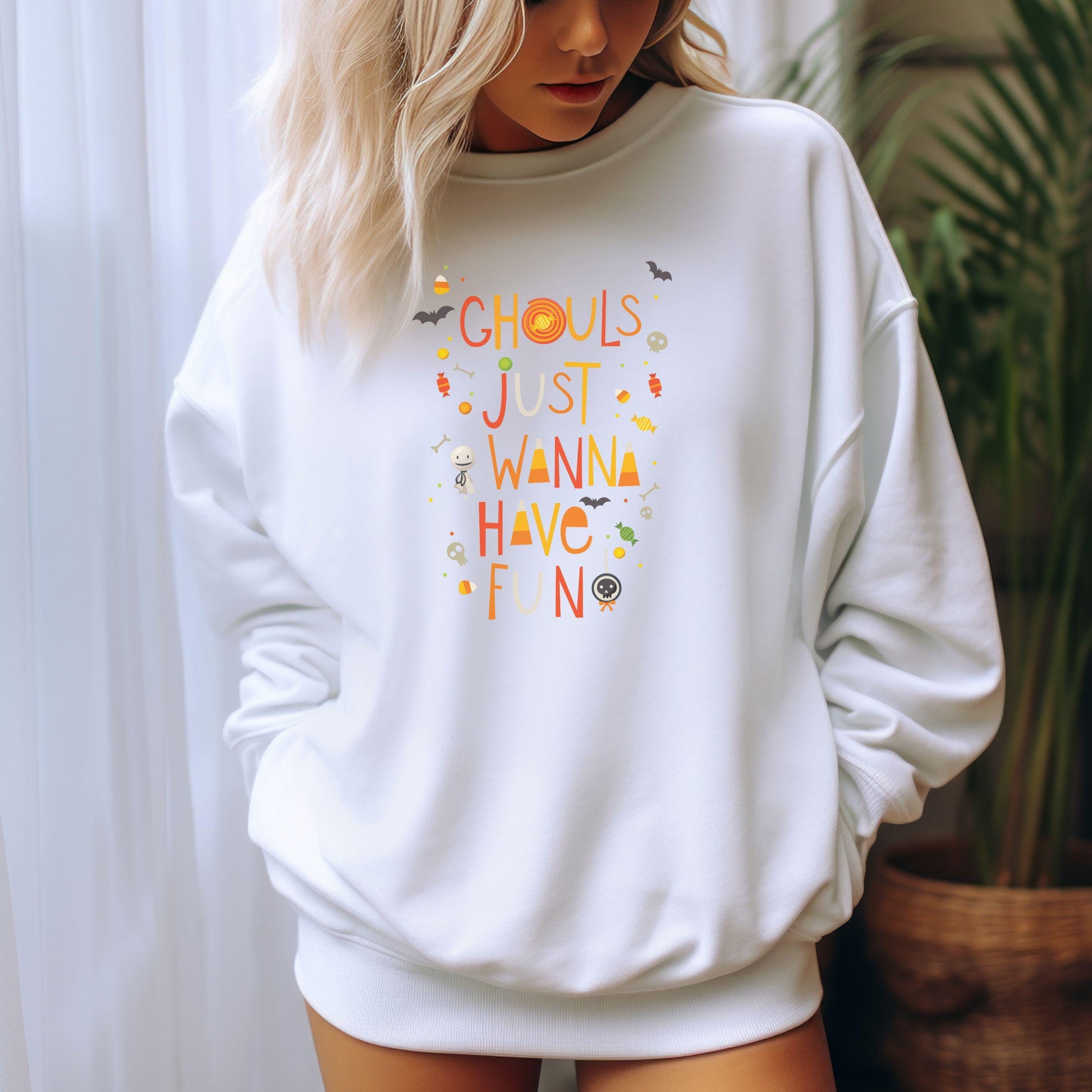 Ghouls Just Wanna Have Fun Crewneck Sweatshirt,Halloween Sweatshirt,Halloween apparel, Cozy Halloween sweatshirt,Trick or treat shirt,Retro