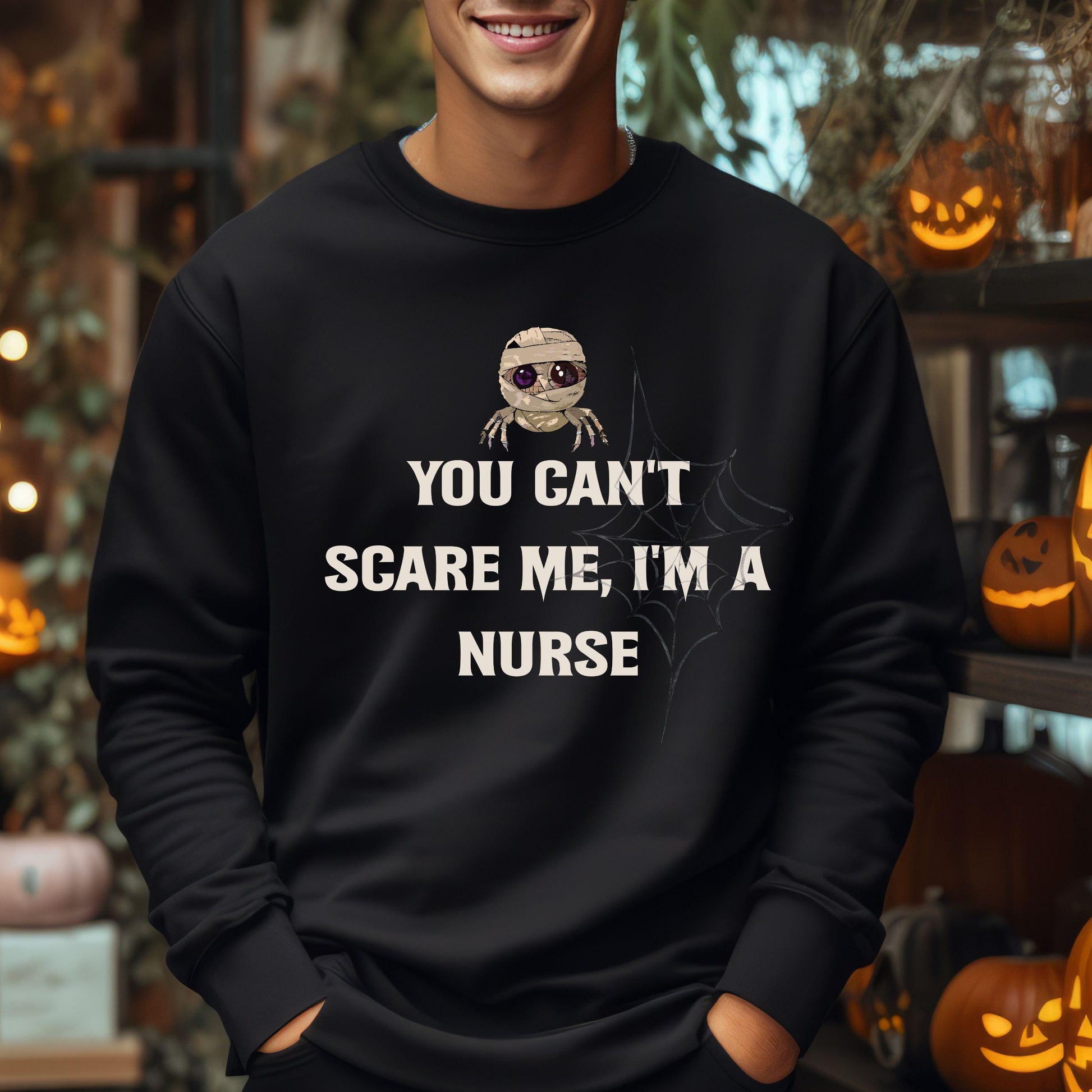 You Can't Scare Me I'm A Nurse Crewneck Sweatshirt, Halloween Sweatshirt, Halloween apparel, Cozy Halloween sweatshirt, Trick or treat