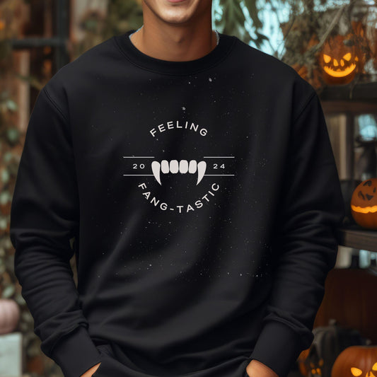Feeling Fang-Tastic Crewneck Sweatshirt, Halloween Sweatshirt, Halloween apparel, Cozy Halloween sweatshirt, Trick or treat shirt, Retro