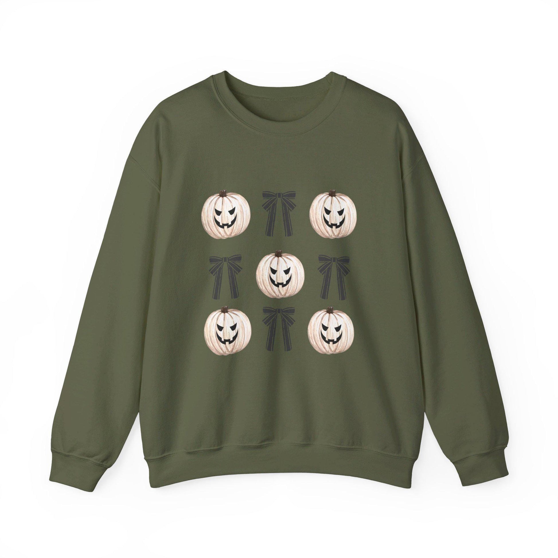 Pumpkin Coquette Crewneck Sweatshirt, Halloween apparel, Cozy Halloween sweatshirt, Trick or treat,Sweatshirt Girly Coquette Bow, Retro