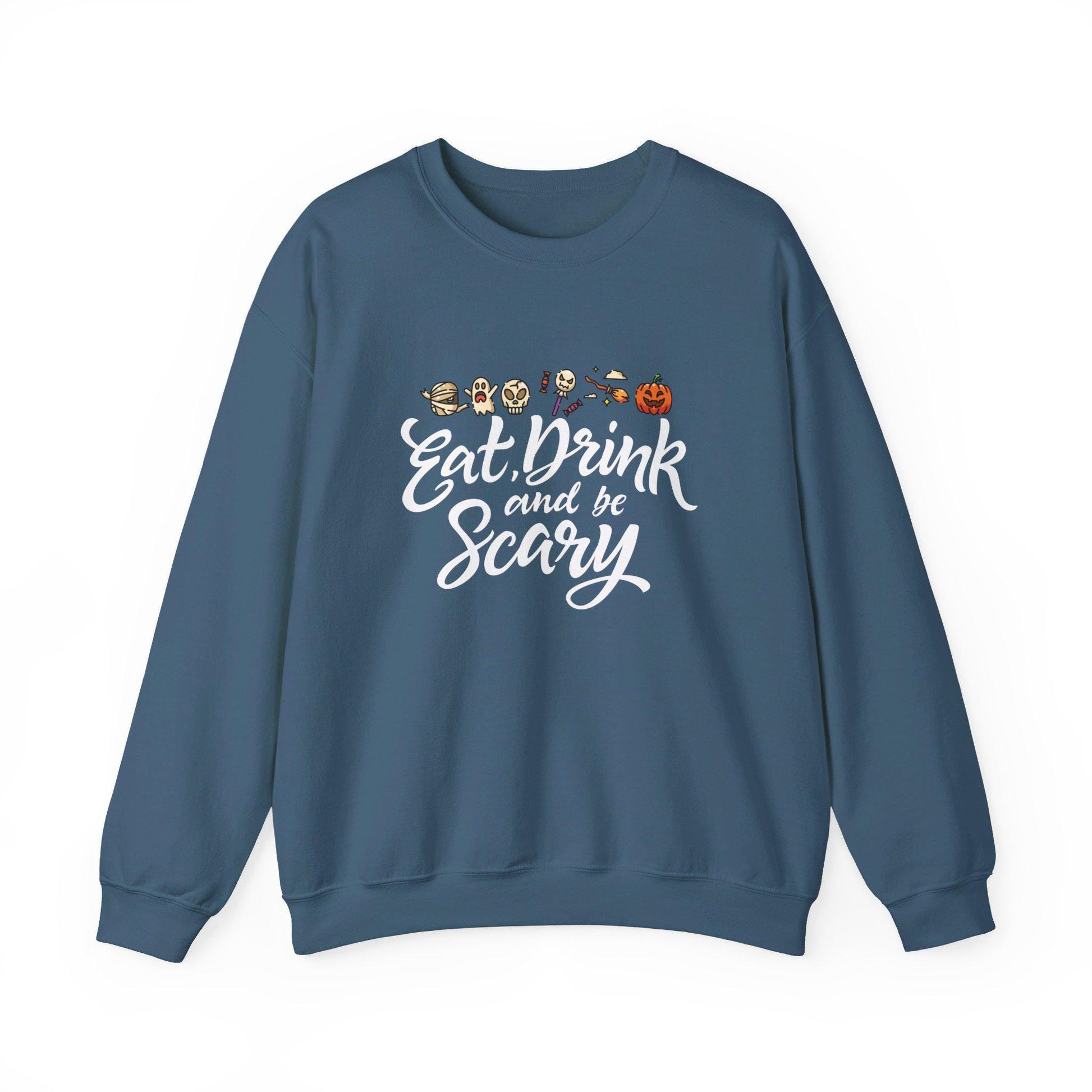 Eat,Drink and Be Scary Crewneck Sweatshirt, Halloween apparel, Cozy Halloween sweatshirt, Trick or treat shirt, Retro Apparel, Modern Look