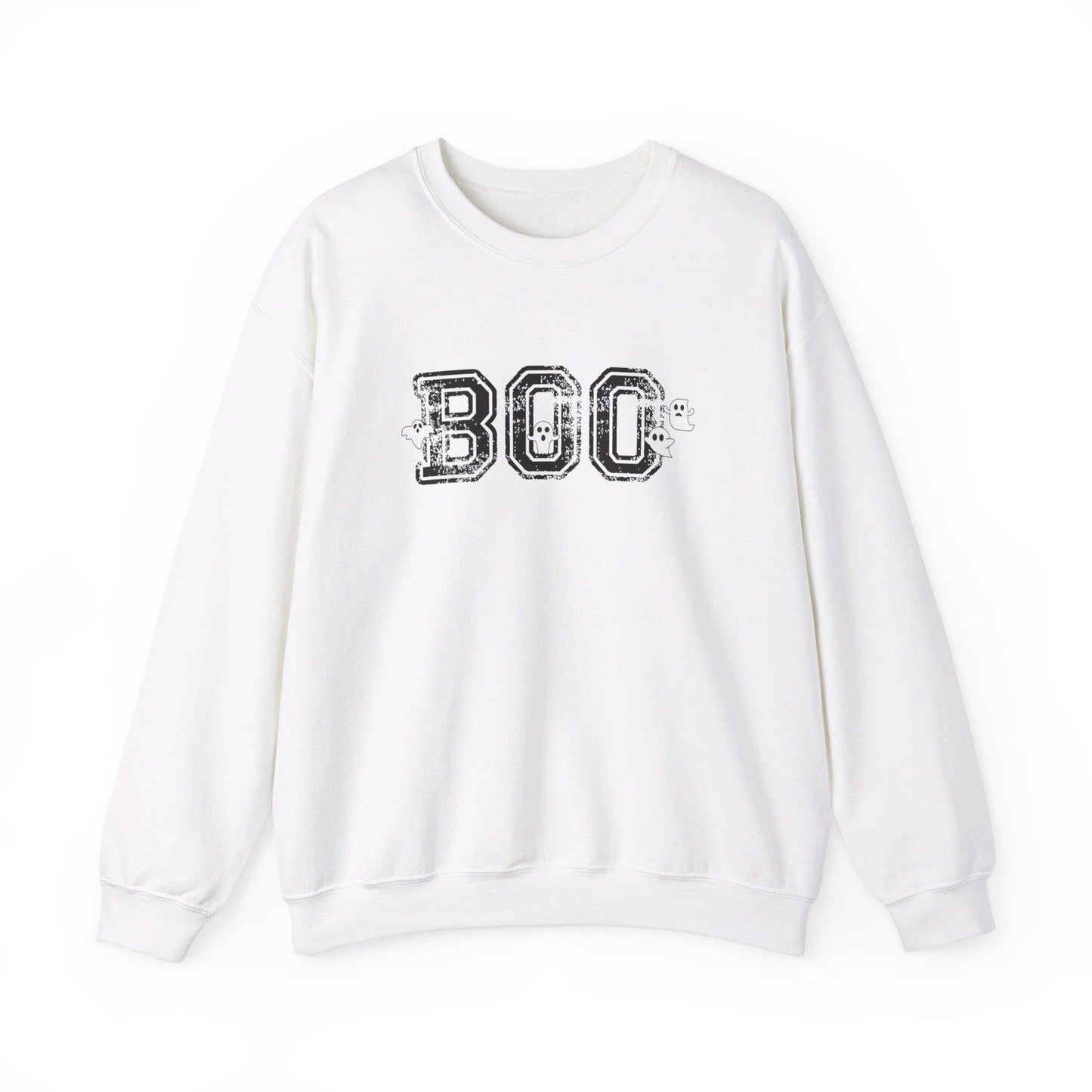 BOO Crewneck Sweatshirt, Collegiate Halloween, Halloween Sweatshirt, Halloween Apparel, Cozy Halloween Sweatshirt, Trick or Treat Shirt
