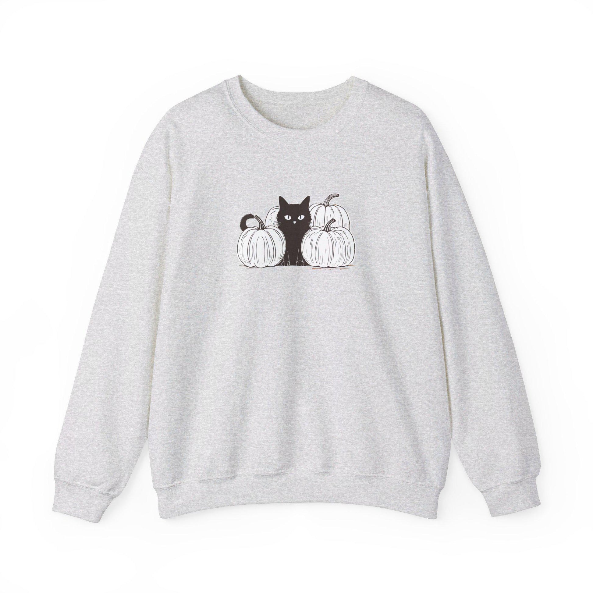 White Pumpkin Black Cat Crewneck Sweatshirt,Halloween Sweatshirt,Halloween apparel, Reto Cozy Halloween sweatshirt,Trick or treat shirt