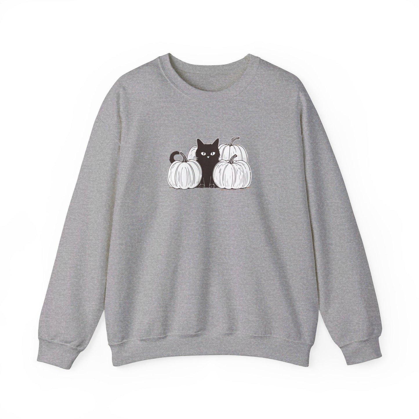 White Pumpkin Black Cat Crewneck Sweatshirt,Halloween Sweatshirt,Halloween apparel, Reto Cozy Halloween sweatshirt,Trick or treat shirt