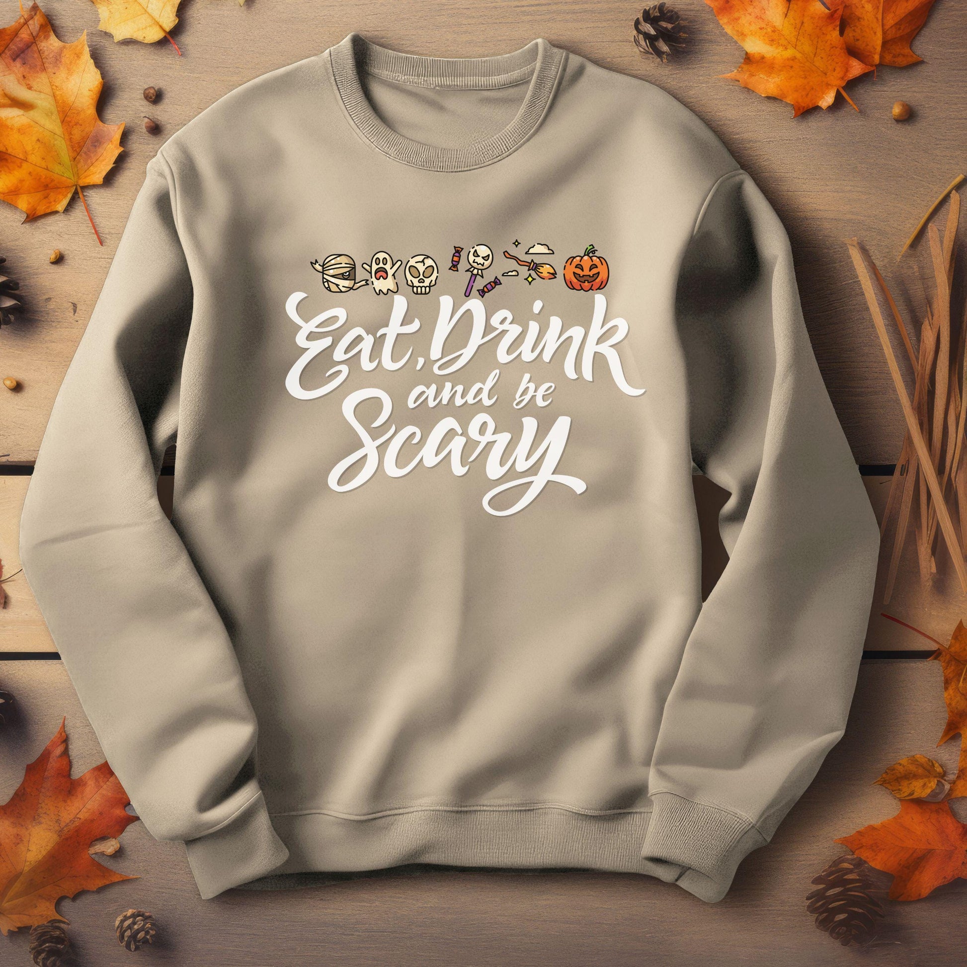 Eat,Drink and Be Scary Crewneck Sweatshirt, Halloween apparel, Cozy Halloween sweatshirt, Trick or treat shirt, Retro Apparel, Modern Look