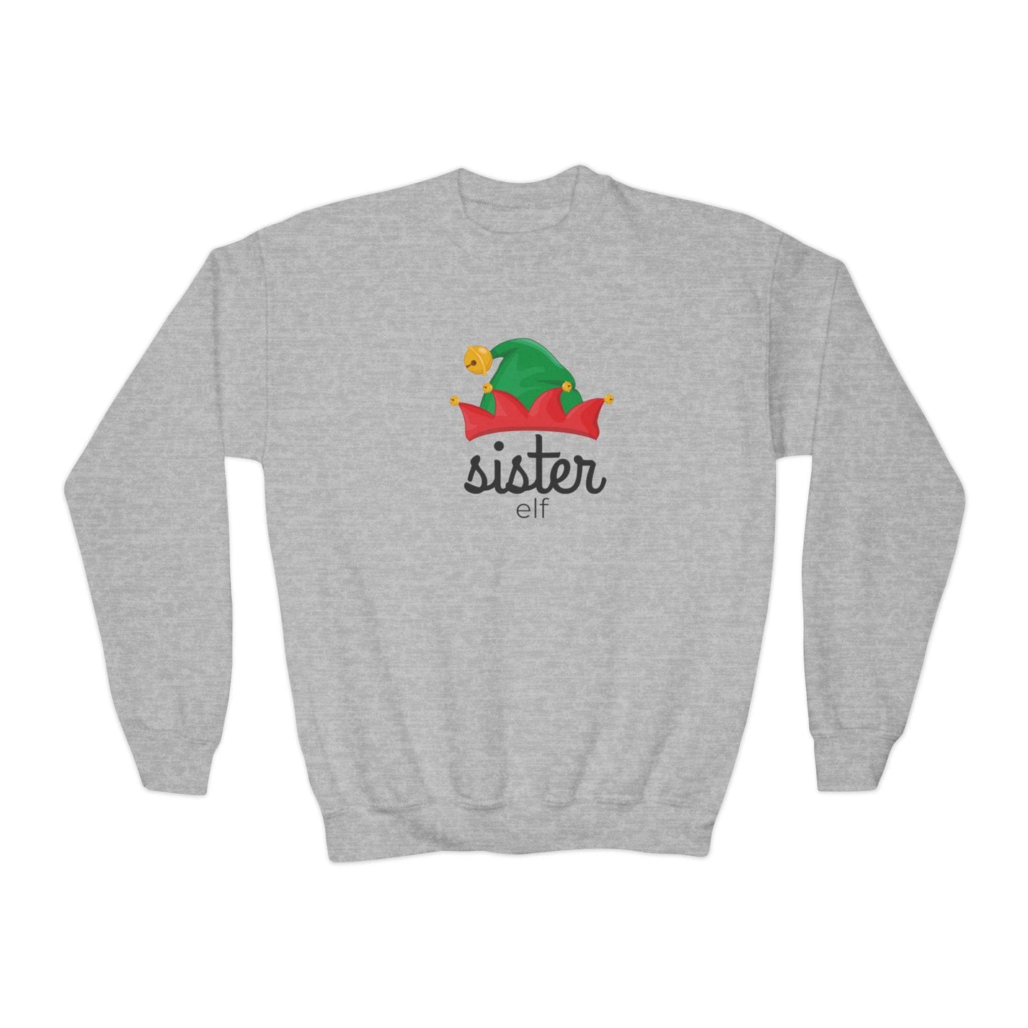 Sister Elf Youth Crewneck Sweatshirt,Elf Crew Family Christmas, Holiday Kids Outfit, Matching Family Shirts, Christmas Outfit for Kids