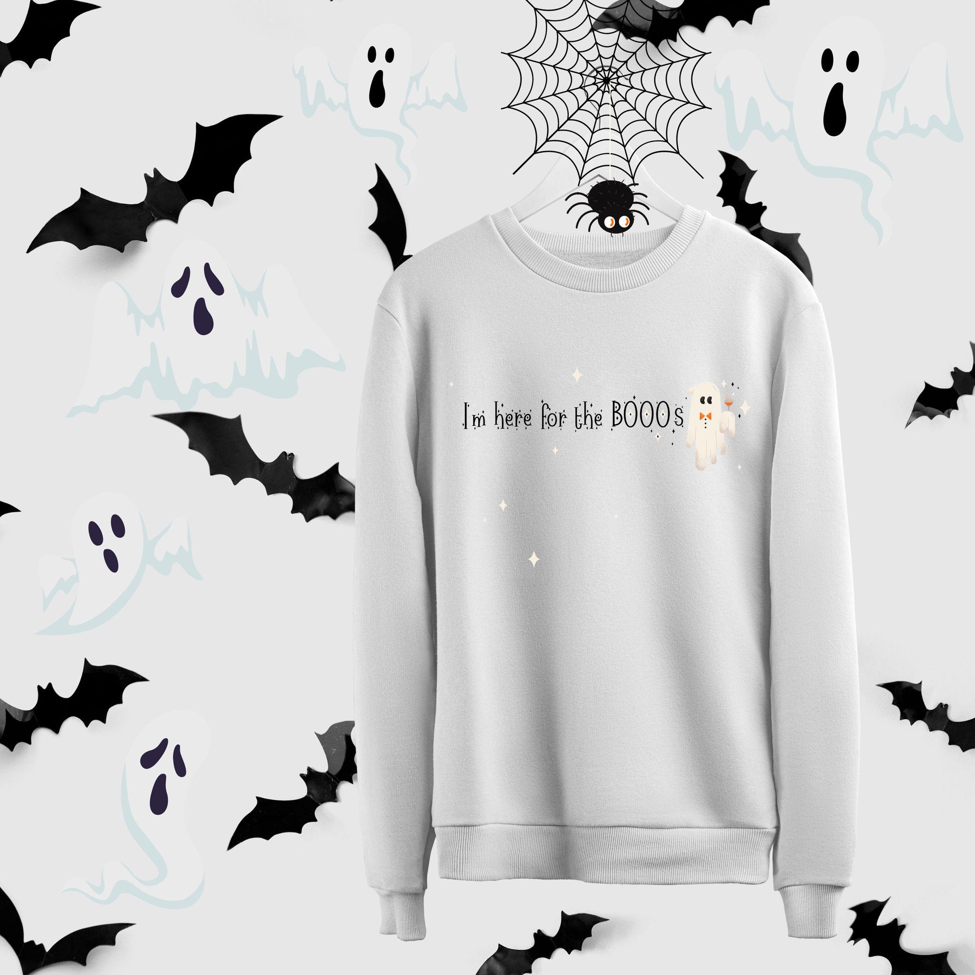 I'm Here For The BOOOS Crewneck Sweatshirt,Halloween Sweatshirt, Halloween apparel, Cozy Halloween sweatshirt, Trick or treat shirt, Retro