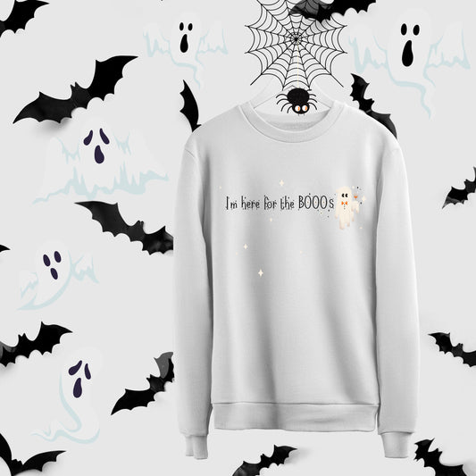 I'm Here For The BOOOS Crewneck Sweatshirt,Halloween Sweatshirt, Halloween apparel, Cozy Halloween sweatshirt, Trick or treat shirt, Retro