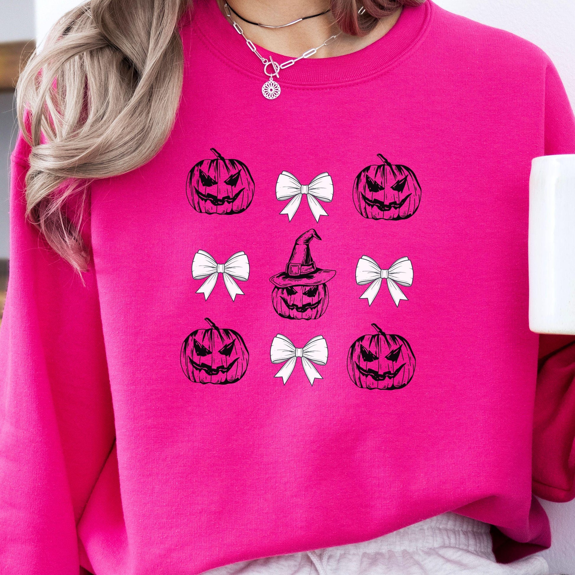 Pumpkin Coquette Crewneck Sweatshirt, Halloween apparel, CozyHalloween sweatshirt, Trick or treat shirt, Sweatshirt Girly Coquette Bow