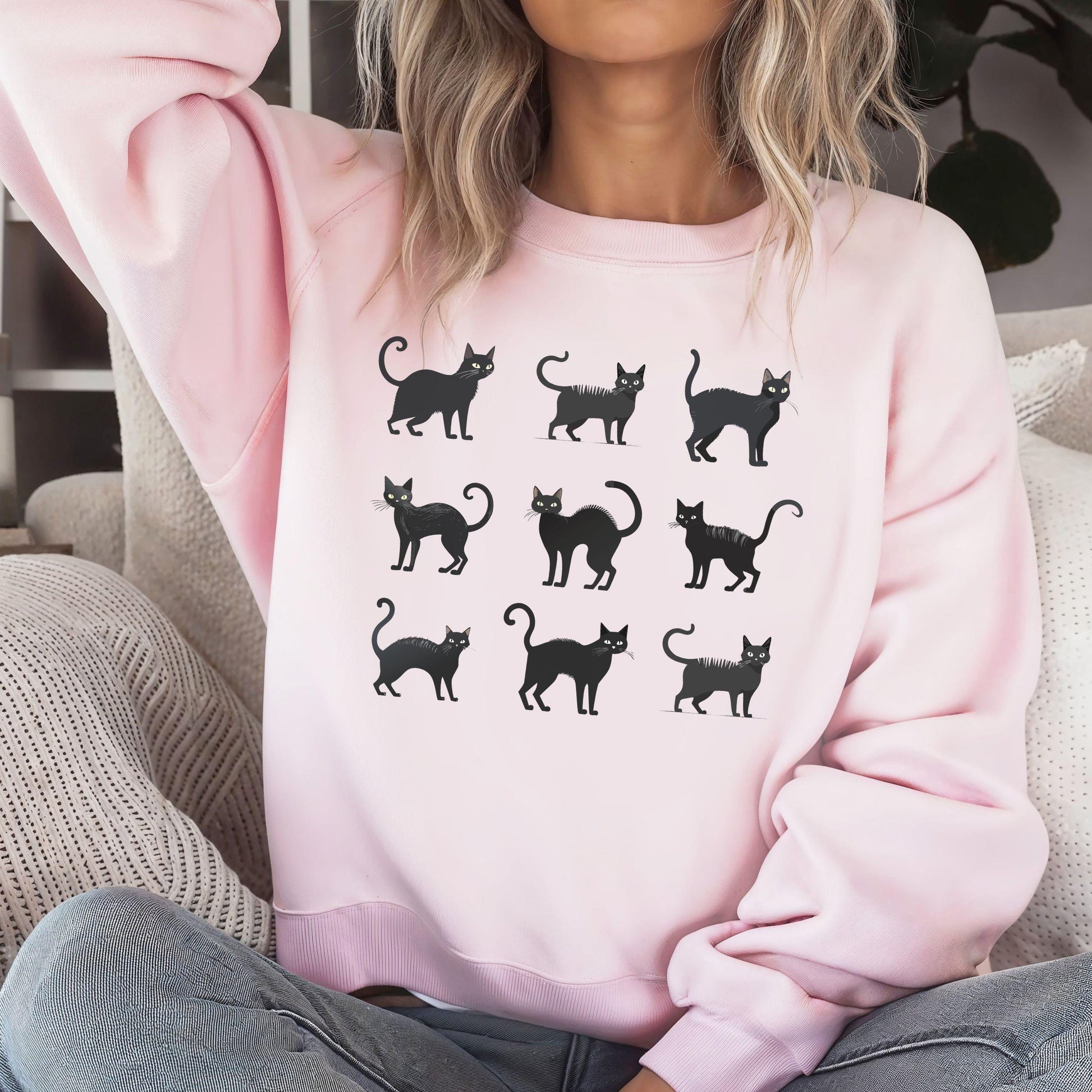Black Cat's Crewneck Sweatshirt, Halloween Sweatshirt, Halloween apparel, Cozy Halloween sweatshirt, Trick or treat shirt, Retro, Modern