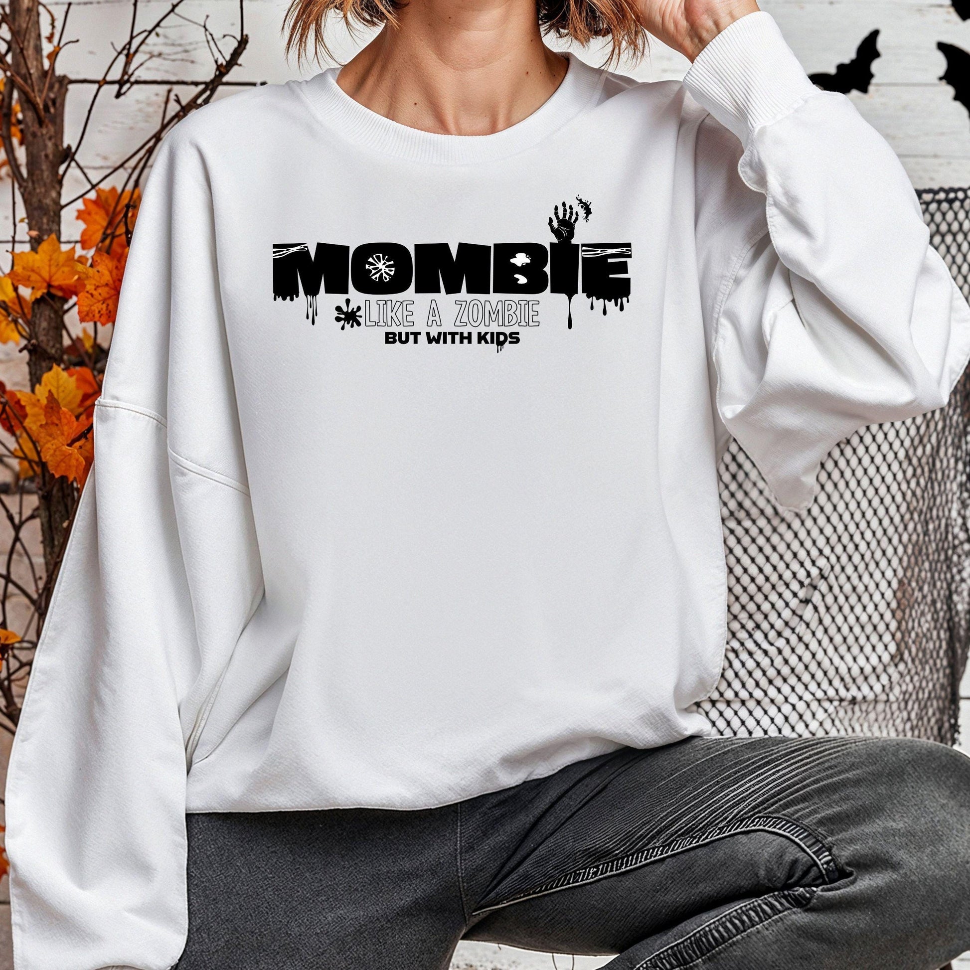 MOMBIE Like A Zombie but with Kids Crewneck Sweatshirt,Halloween Sweatshirt,Halloween apparel,CozyHalloween sweatshirt,Trick or treat shirt