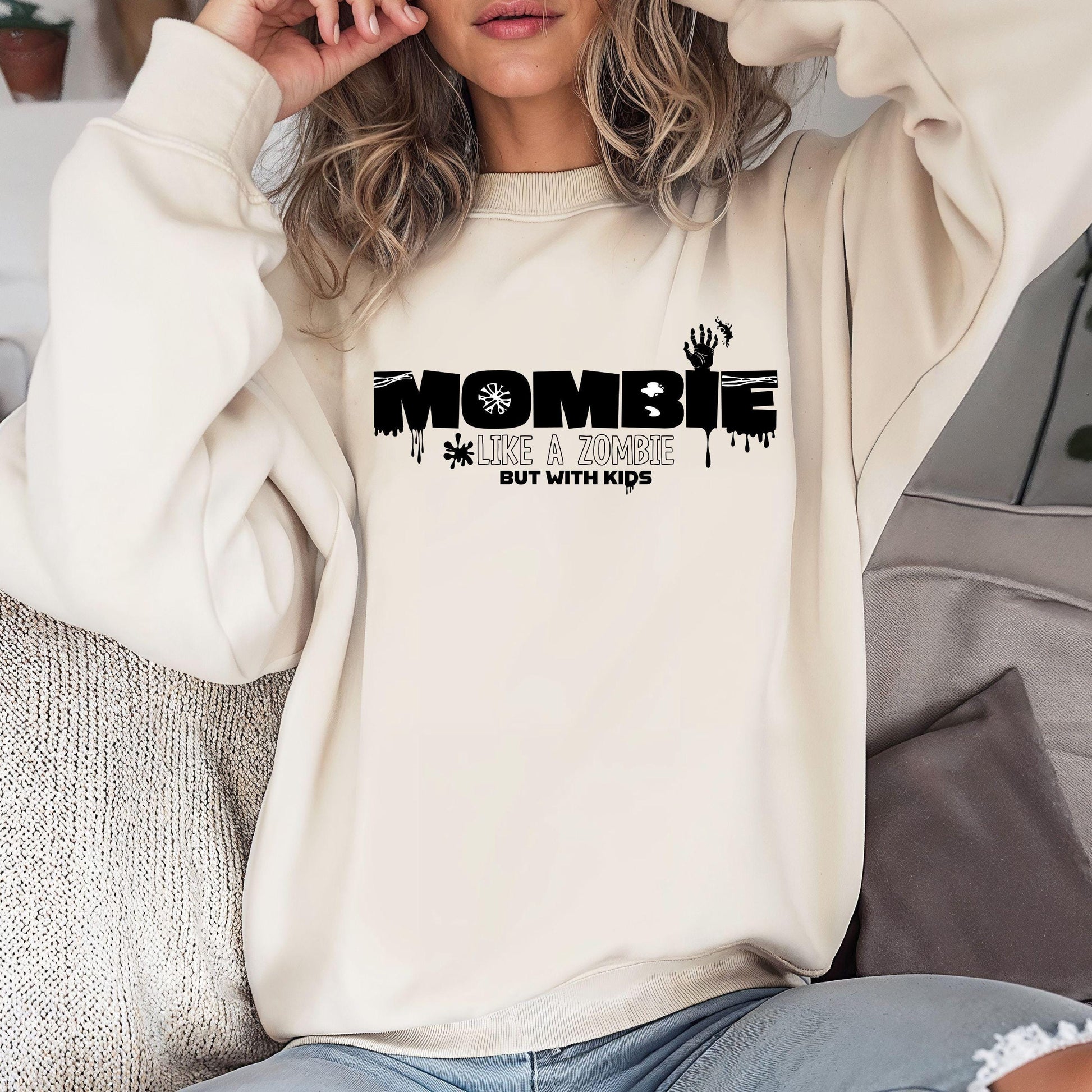 MOMBIE Like A Zombie but with Kids Crewneck Sweatshirt,Halloween Sweatshirt,Halloween apparel,CozyHalloween sweatshirt,Trick or treat shirt