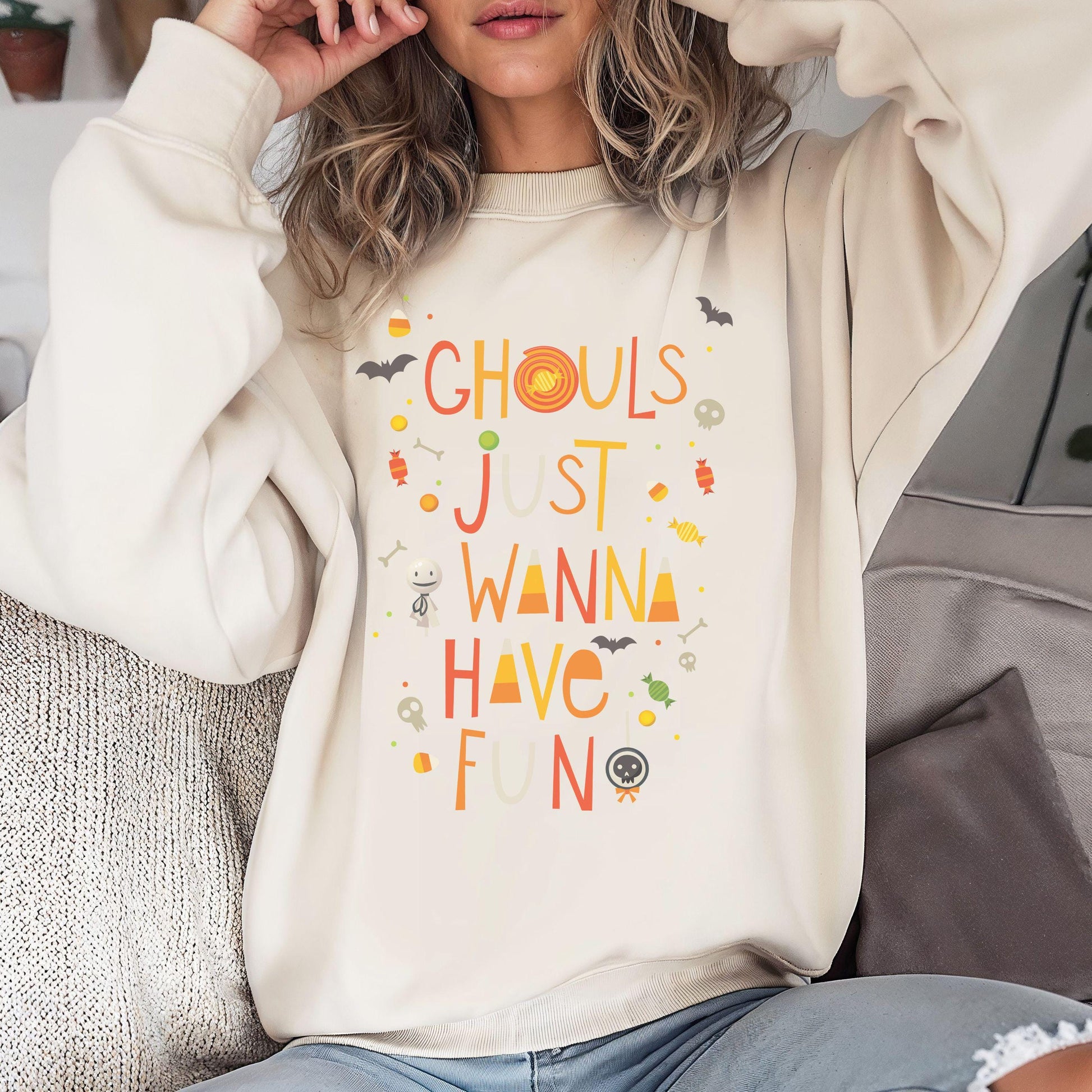 Ghouls Just Wanna Have Fun Crewneck Sweatshirt,Halloween Sweatshirt,Halloween apparel, Cozy Halloween sweatshirt,Trick or treat shirt,Retro