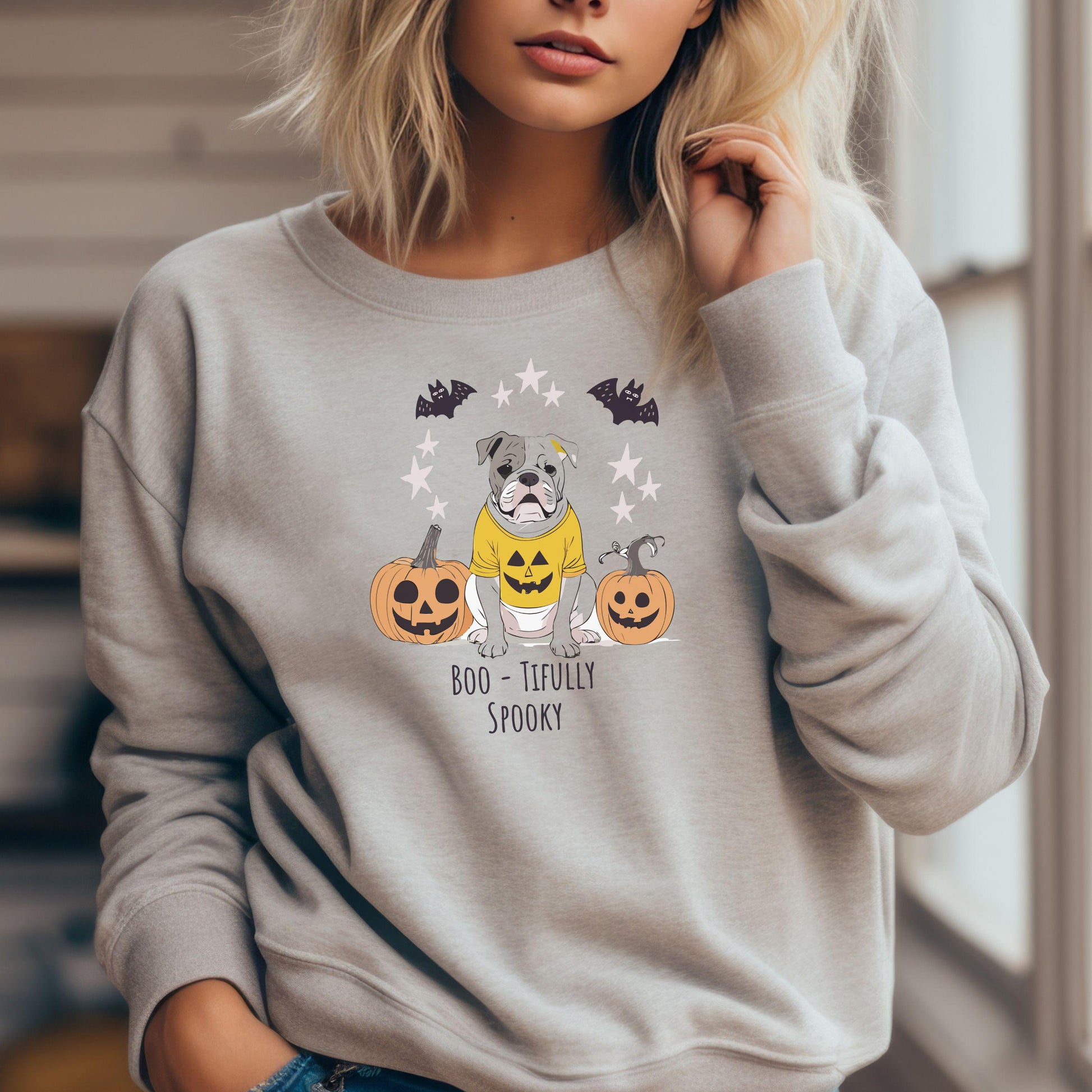 Boo-Tifully Spooky Bulldog Halloween Crewneck Sweatshirt, Halloween Sweatshirt, Halloween Apparel, Cozy Trick or Treat Shirt,retro Shirt