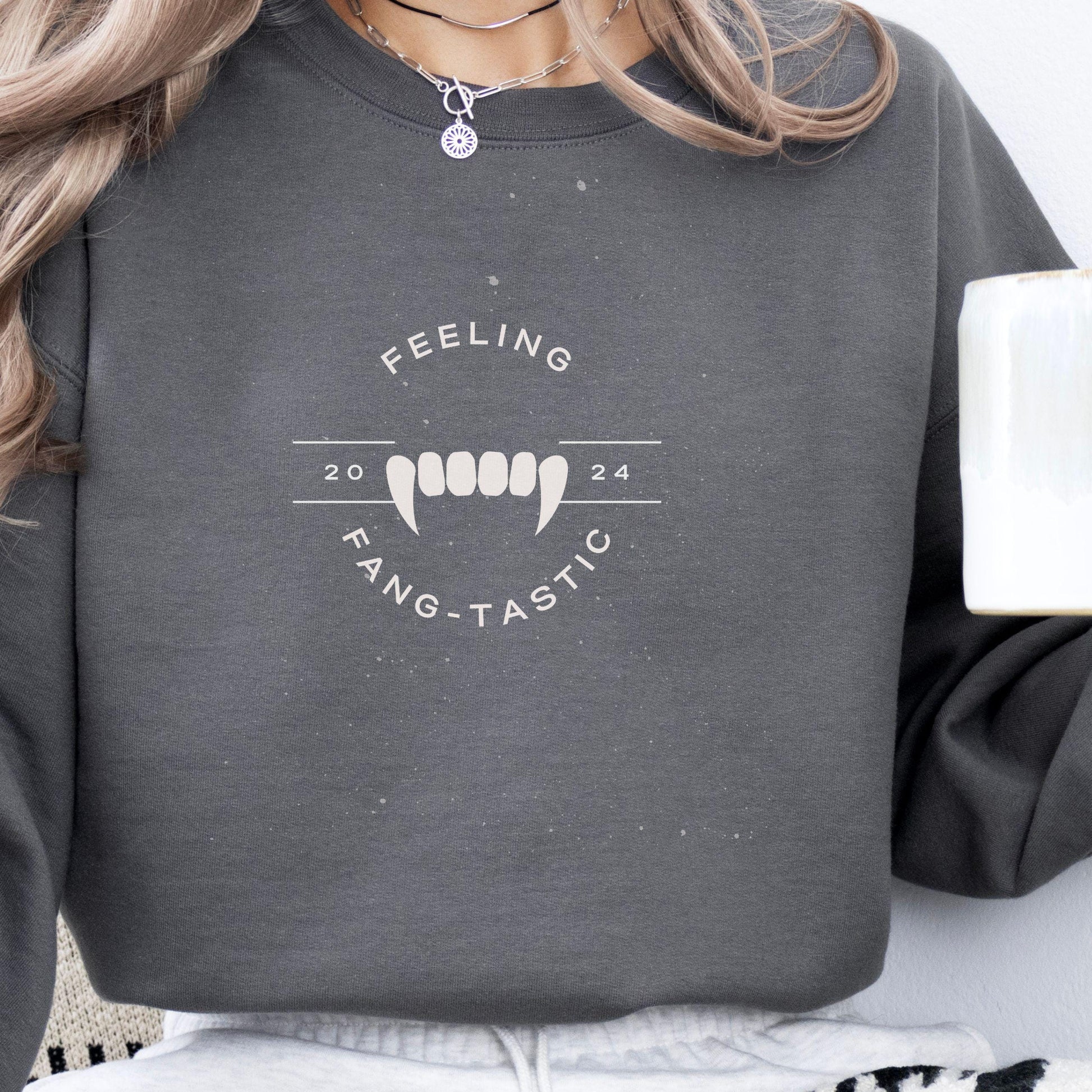 Feeling Fang-Tastic Crewneck Sweatshirt, Halloween Sweatshirt, Halloween apparel, Cozy Halloween sweatshirt, Trick or treat shirt, Retro