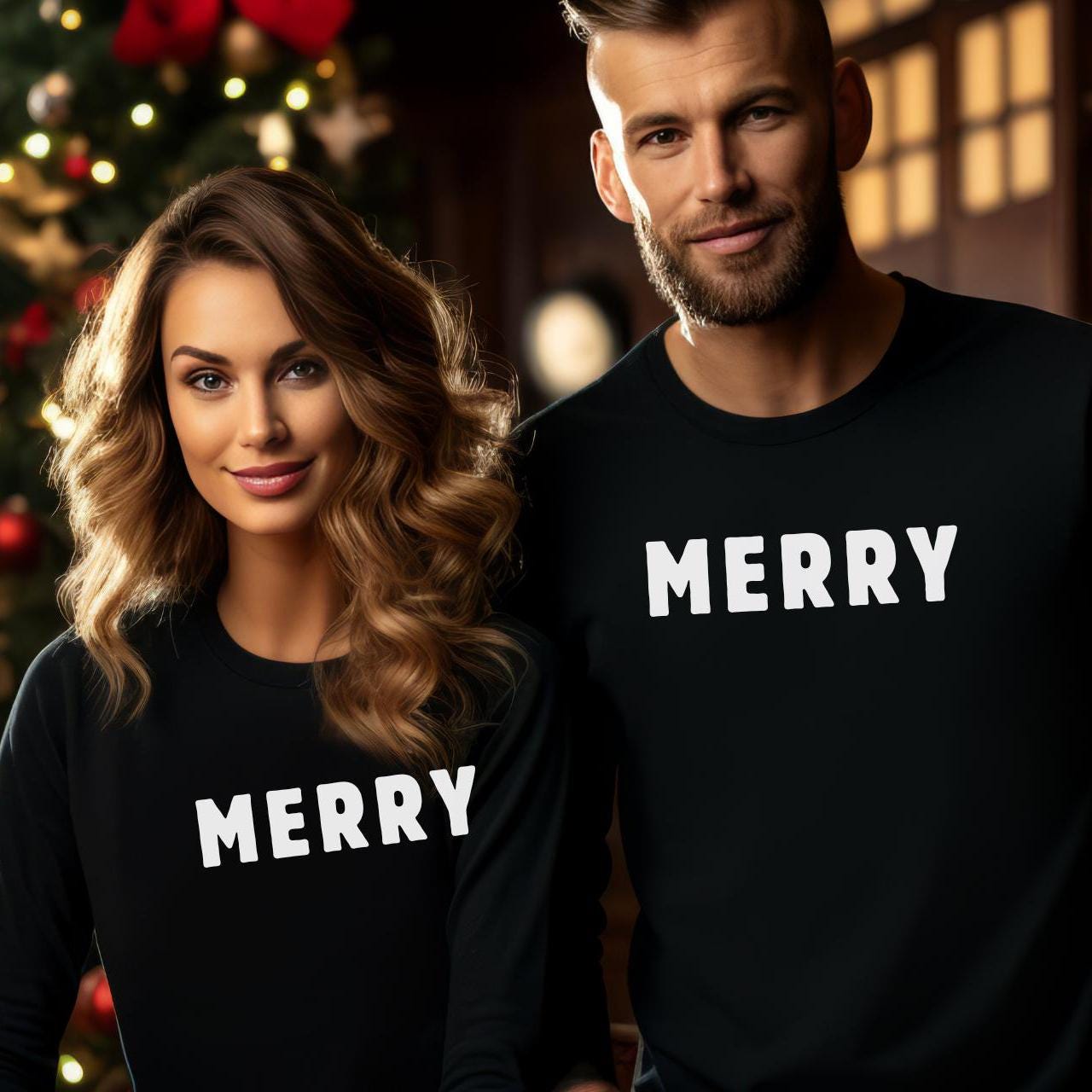Festive Xmas Sweatshirt “Merry" Unisex, Christmas Crewneck Sweatshirt - Modern Design, Red or Black sweatshirt,Merry, Holiday Apparel ,Gift
