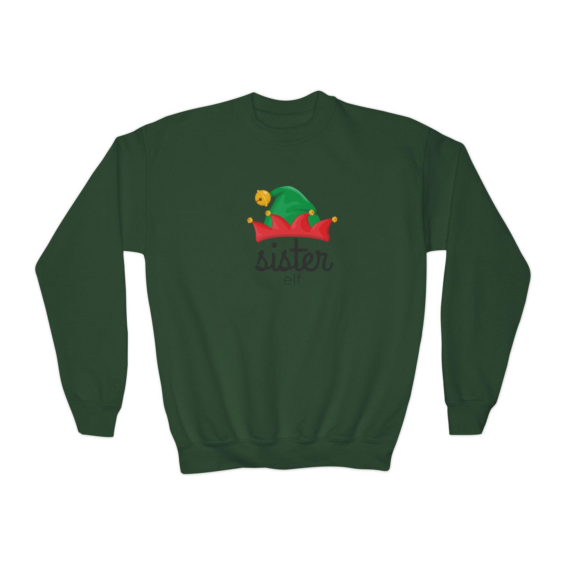 Sister Elf Youth Crewneck Sweatshirt,Elf Crew Family Christmas, Holiday Kids Outfit, Matching Family Shirts, Christmas Outfit for Kids