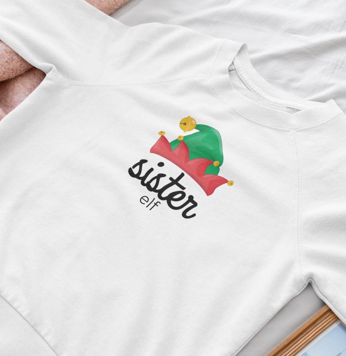 Sister Elf Youth Crewneck Sweatshirt,Elf Crew Family Christmas, Holiday Kids Outfit, Matching Family Shirts, Christmas Outfit for Kids
