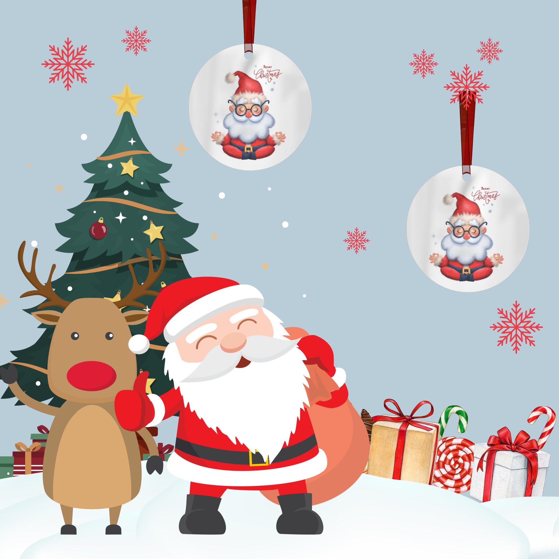 Metal Ornaments, Zen Santa Merry Christmas Decor, Holiday Tree Ornaments, Durable Christmas Decorations, Festive Xmas Decor, Cheerful