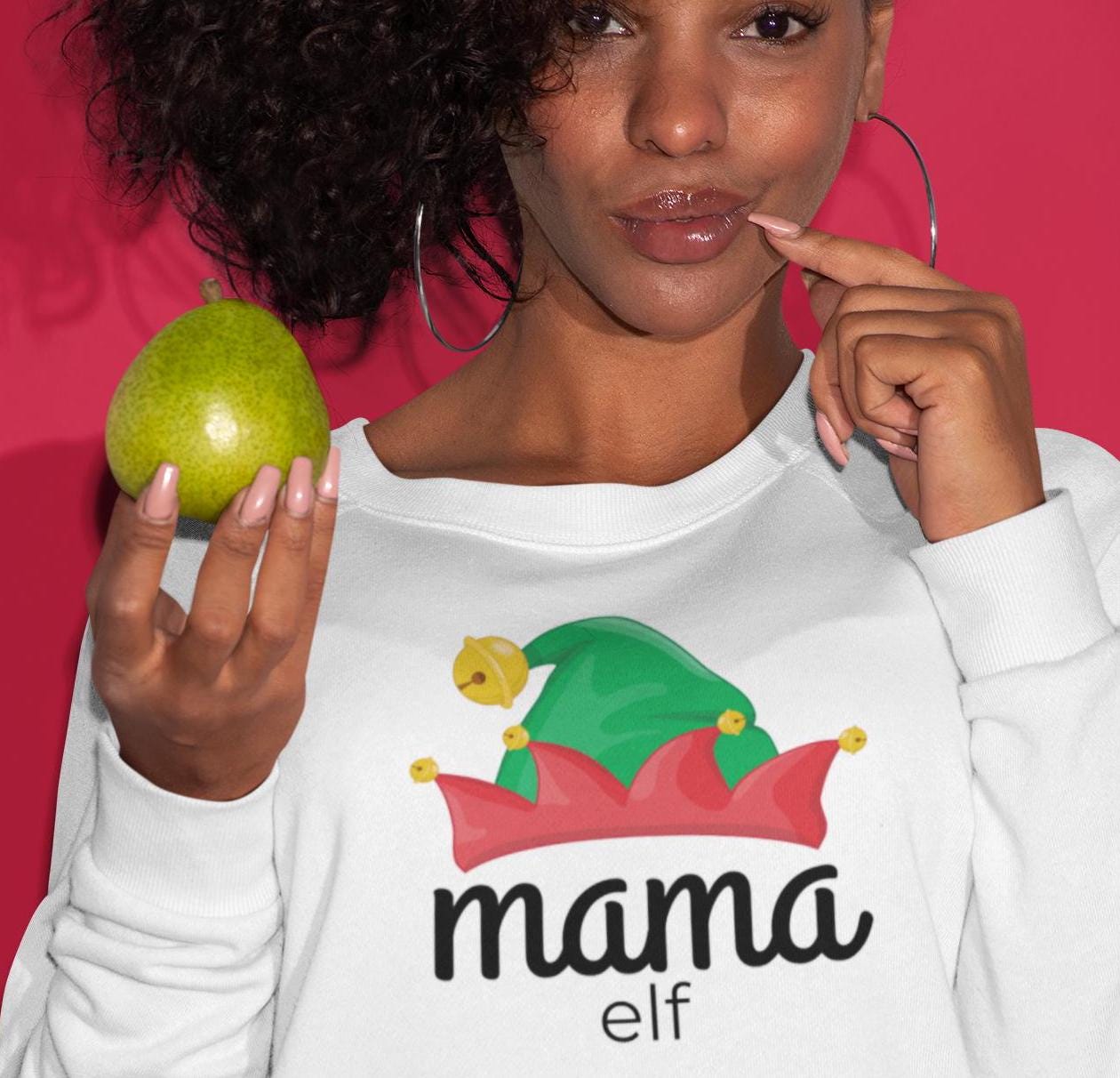 Mama Elf Family Christmas Sweatshirt, Matching Xmas Shirts for Mom, Dad, Kids, Holiday Apparel, Festive Outfit