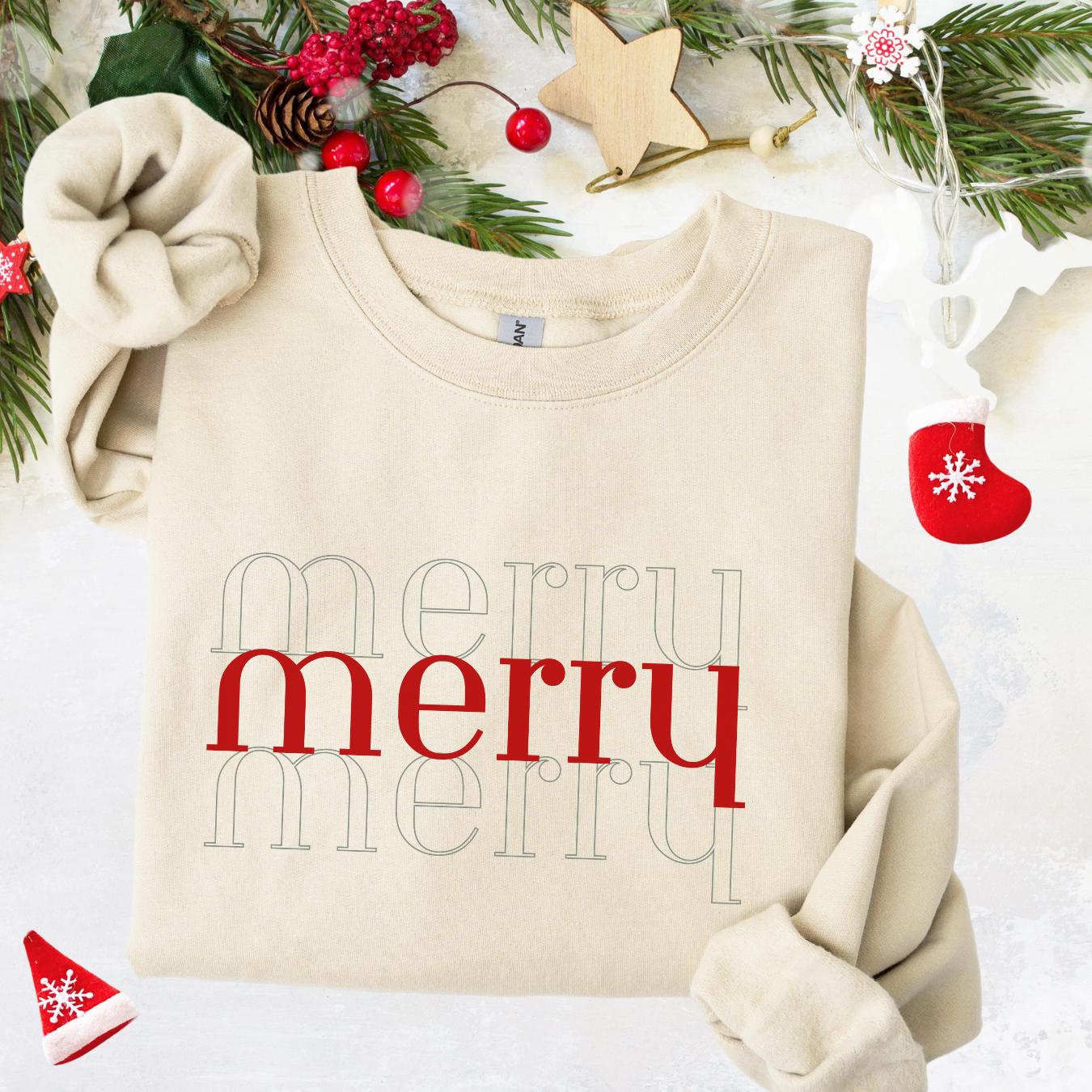 Merry Merry Merry Holiday Crewneck Sweatshirt, family matching, Christmas sweatshirt, festive jumper, winter apparel, Xmas crewneck, cozy