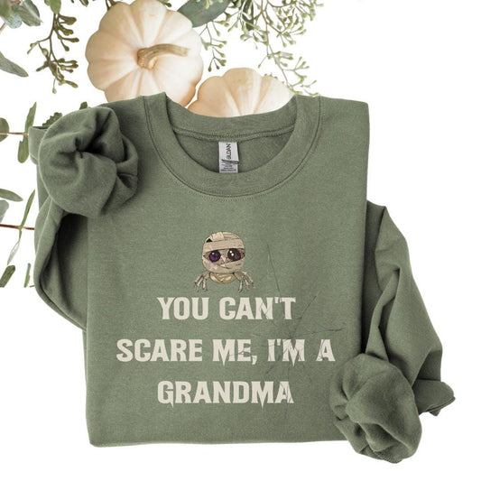 You Can't Scare Me I'm A Grandma Crewneck Sweatshirt,Halloween Sweatshirt, Halloween apparel, Cozy Halloween sweatshirt, Trick or treat