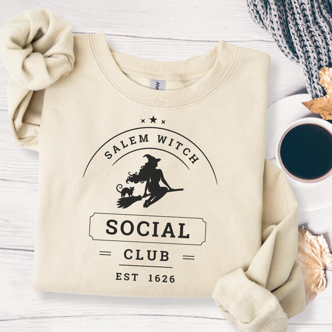 Salem Witch Social Club Crewneck Sweatshirt, AdultHalloweenShirt, Cozy Halloween Wear, Halloween Apparel Sweatshirt, Trick or Treat Shirt