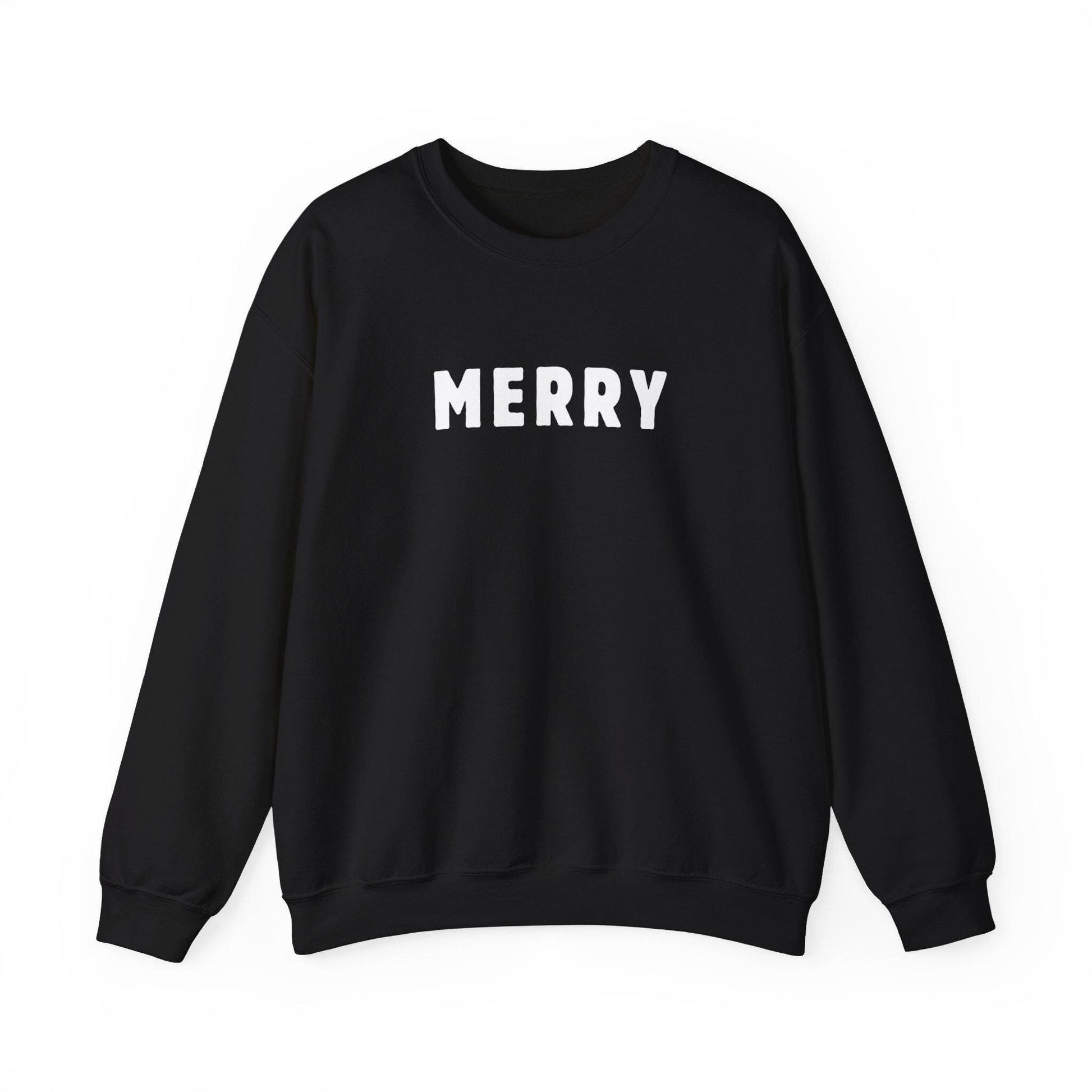 Festive Xmas Sweatshirt “Merry" Unisex, Christmas Crewneck Sweatshirt - Modern Design, Red or Black sweatshirt,Merry, Holiday Apparel ,Gift