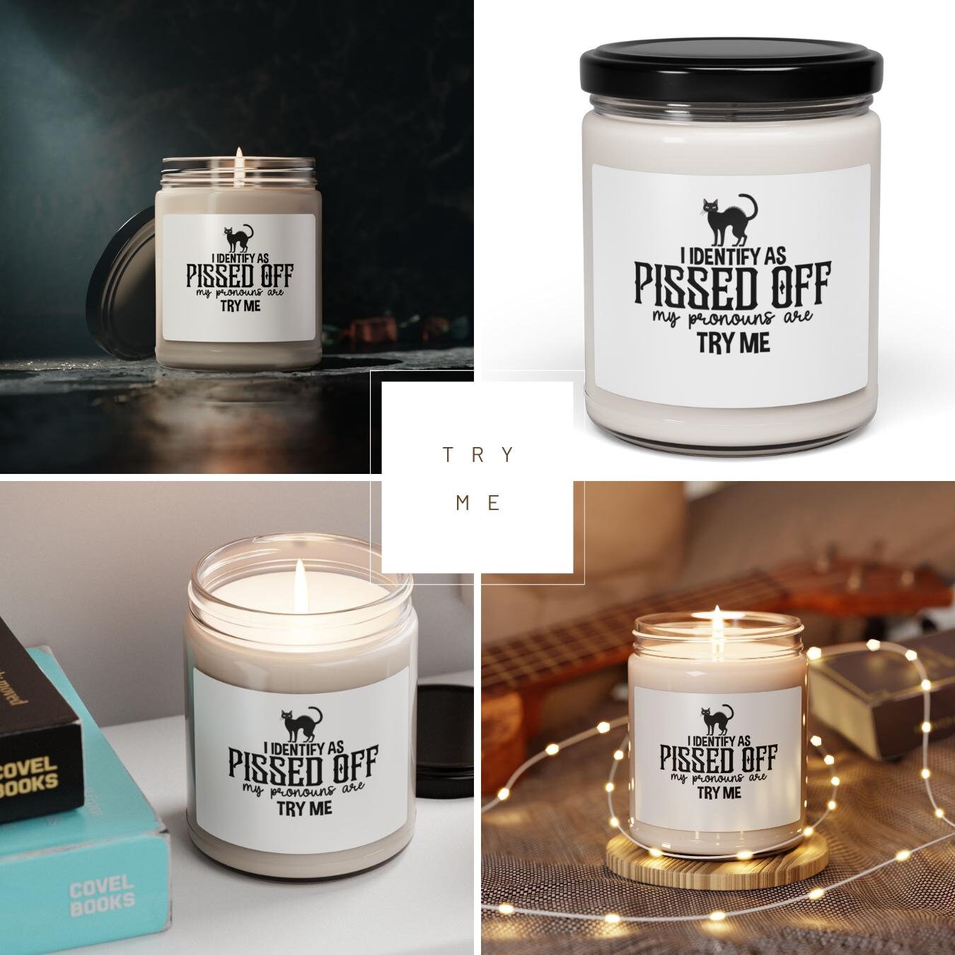 Pissed Off Scented Soy Candle, Try Me Candle, 9oz, Fall Candle Gift, Funny Candle, Candle Pronouns, Halloween Candle, Humorous Gift, Unisex