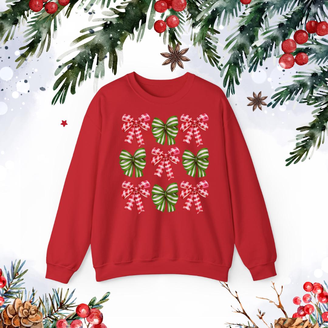 Holiday Coquette Crewneck Sweatshirt - Gift for Her, Christmas Sweater, Festive Jumper, Winter Pullover, Seasonal Apparel