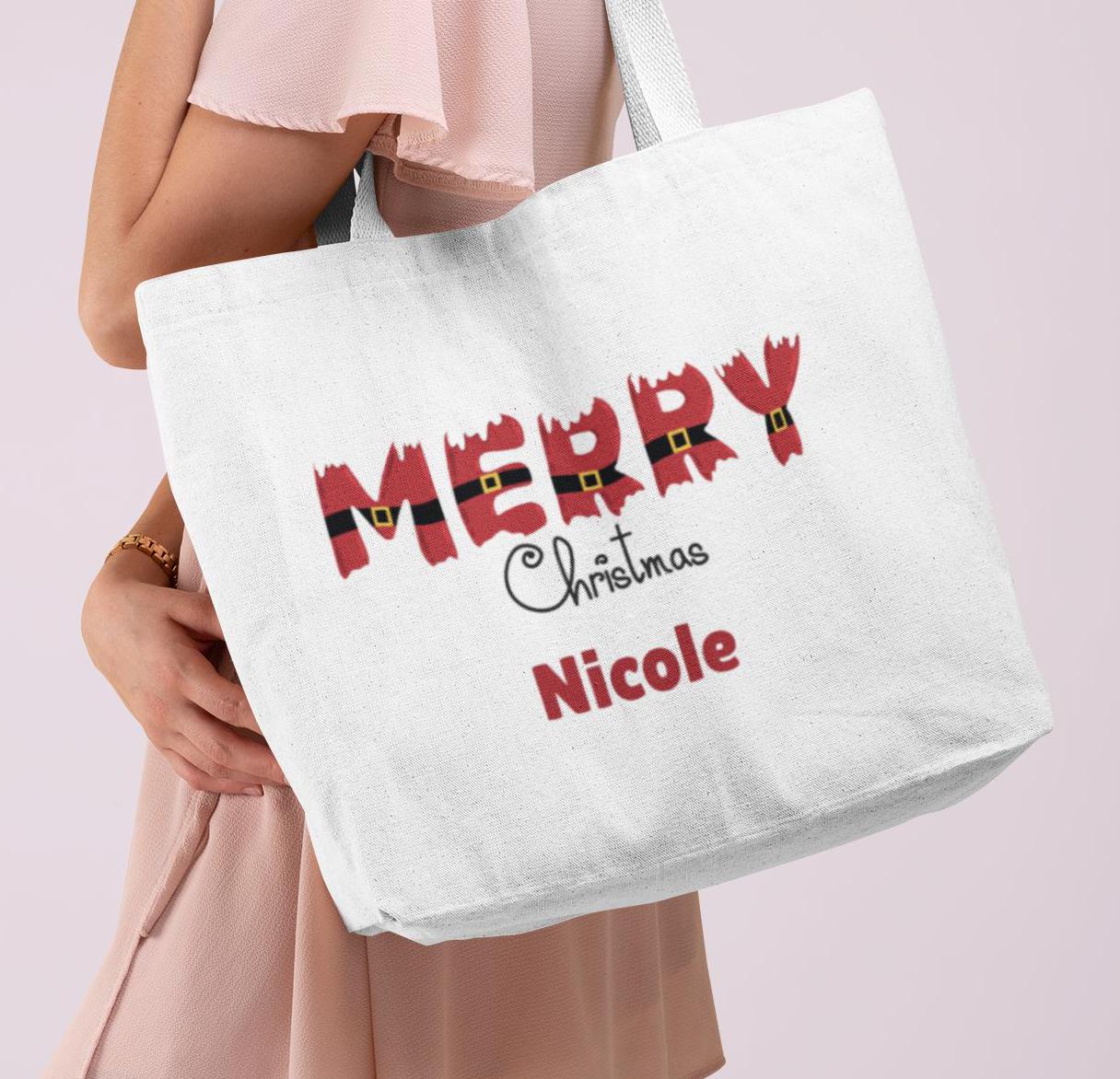 Personalized Christmas Tote Bag - Custom Holiday Gift Bag, Festive Xmas Shopping Tote, Reusable Shopping Bag, Gift for Her, Secret Santa