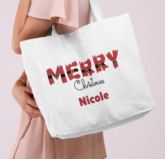 Personalized Christmas Tote Bag - Custom Holiday Gift Bag, Festive Xmas Shopping Tote, Reusable Shopping Bag, Gift for Her, Secret Santa