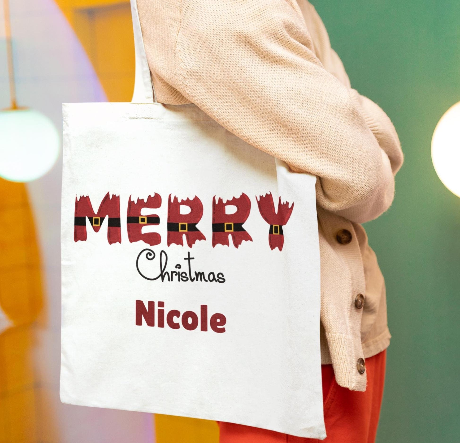 Personalized Christmas Tote Bag - Custom Holiday Gift Bag, Festive Xmas Shopping Tote, Reusable Shopping Bag, Gift for Her, Secret Santa
