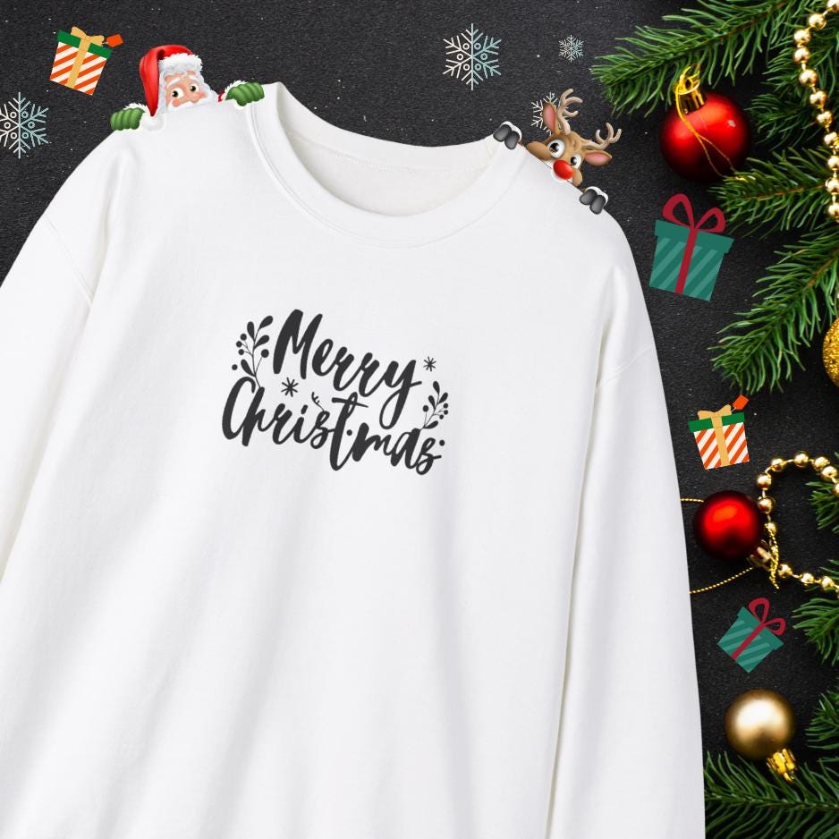 Merry Christmas Family Matching Sweatshirt, Holiday Crewneck Shirt, Xmas Gift, Winter Pullover, Festive Top, Modern Holiday Top, Basic Xmas