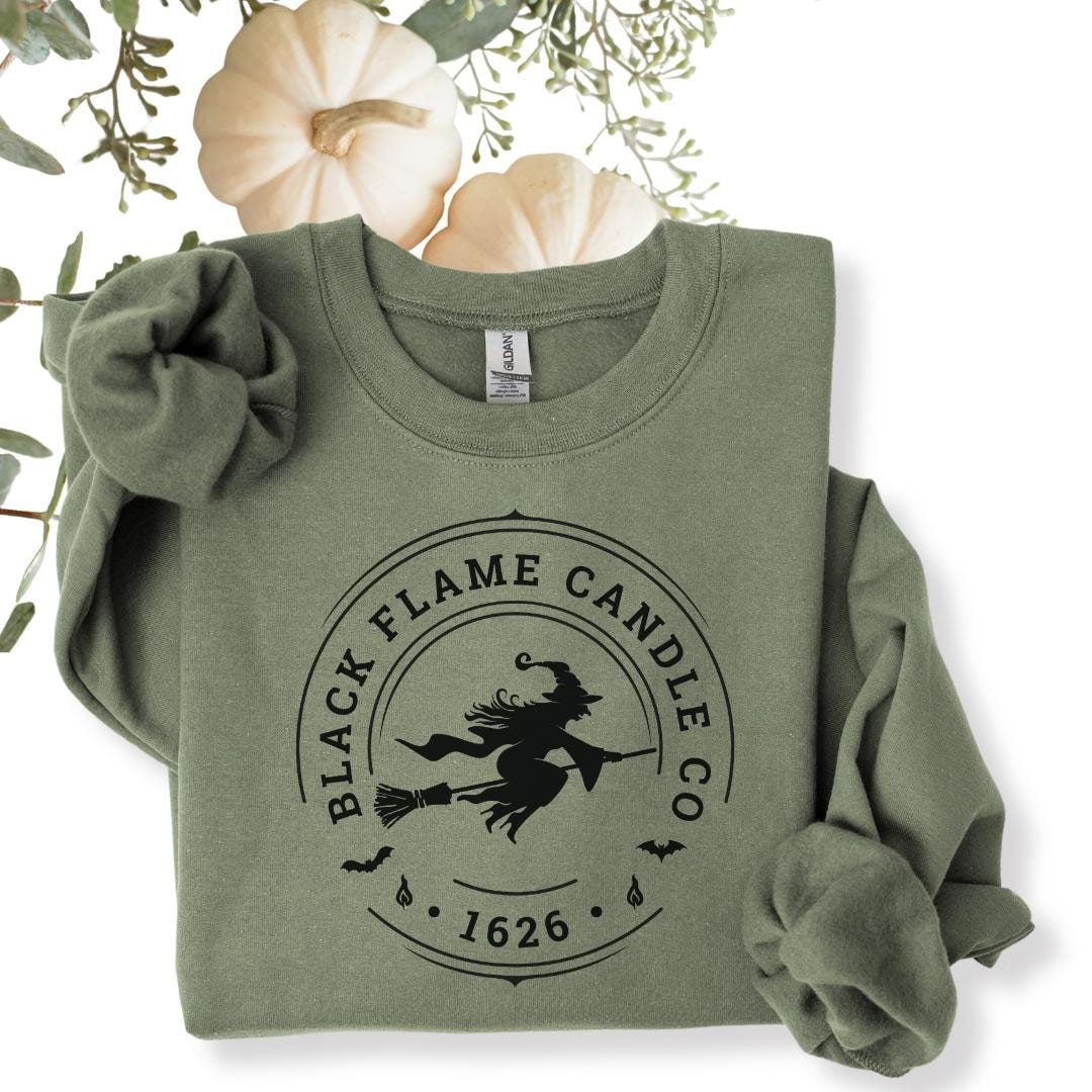 Black Flame Candle Halloween Crewneck Sweatshirt, Halloween apparel, Cute Halloween sweatshirt, Trick or treat shirt, Cozy Halloween Wear