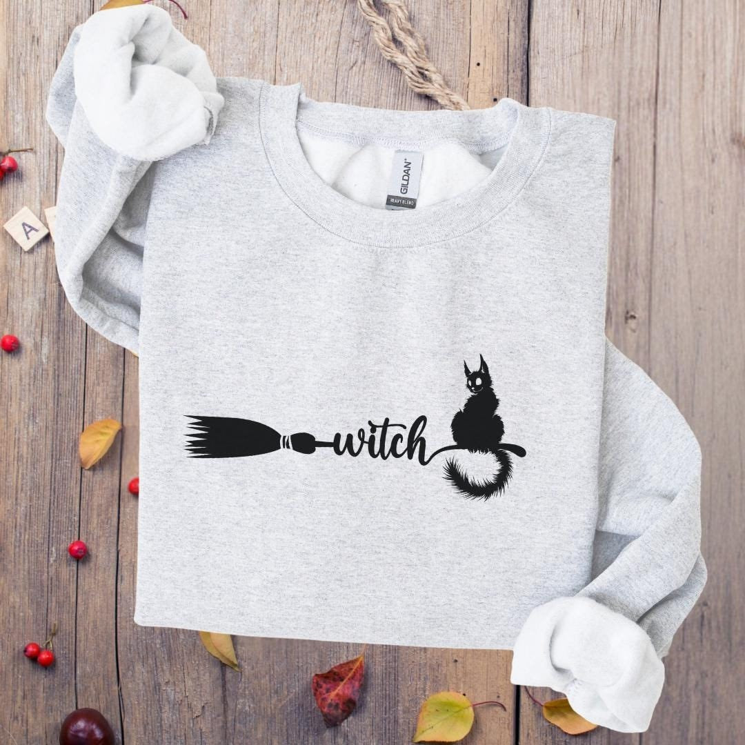 Witch Crewneck Sweatshirt, Halloween apparel, Cute Halloween sweatshirt, Trick or treat shirt, Cozy Halloween wear,Broomstick Shirt