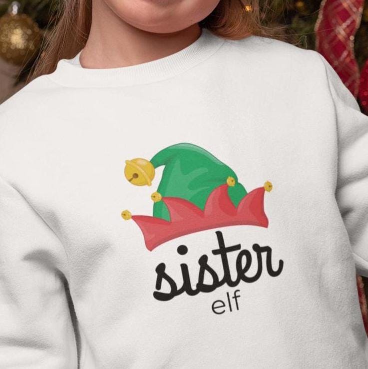 Sister Elf Youth Crewneck Sweatshirt,Elf Crew Family Christmas, Holiday Kids Outfit, Matching Family Shirts, Christmas Outfit for Kids