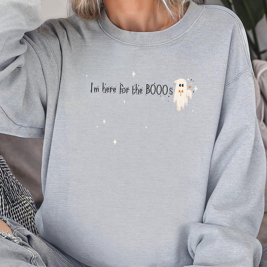 I'm Here For The BOOOS Crewneck Sweatshirt,Halloween Sweatshirt, Halloween apparel, Cozy Halloween sweatshirt, Trick or treat shirt, Retro